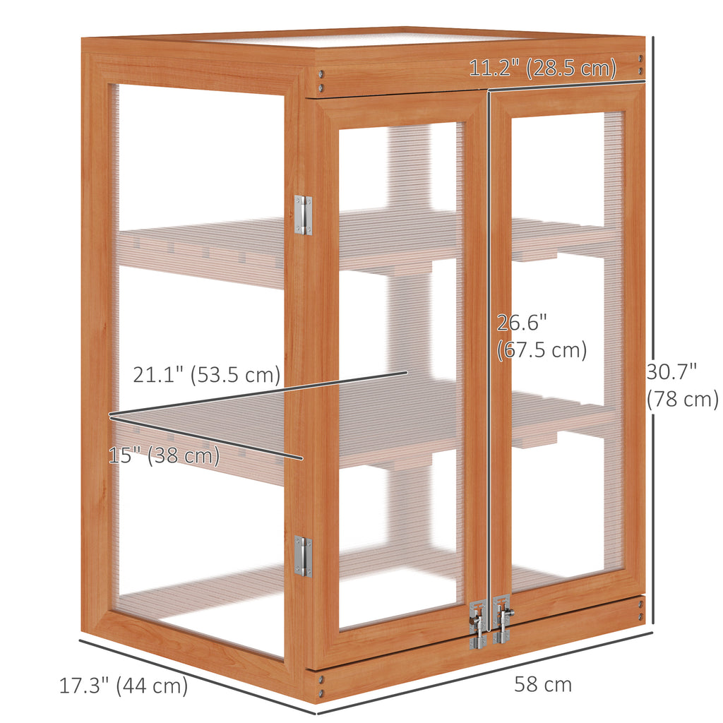 Wooden 2 Tier Cold Frame Greenhouse Polycarbonate Plant Grow House Portable Garden, 22.8" x 17.3" x 30.7", Orange