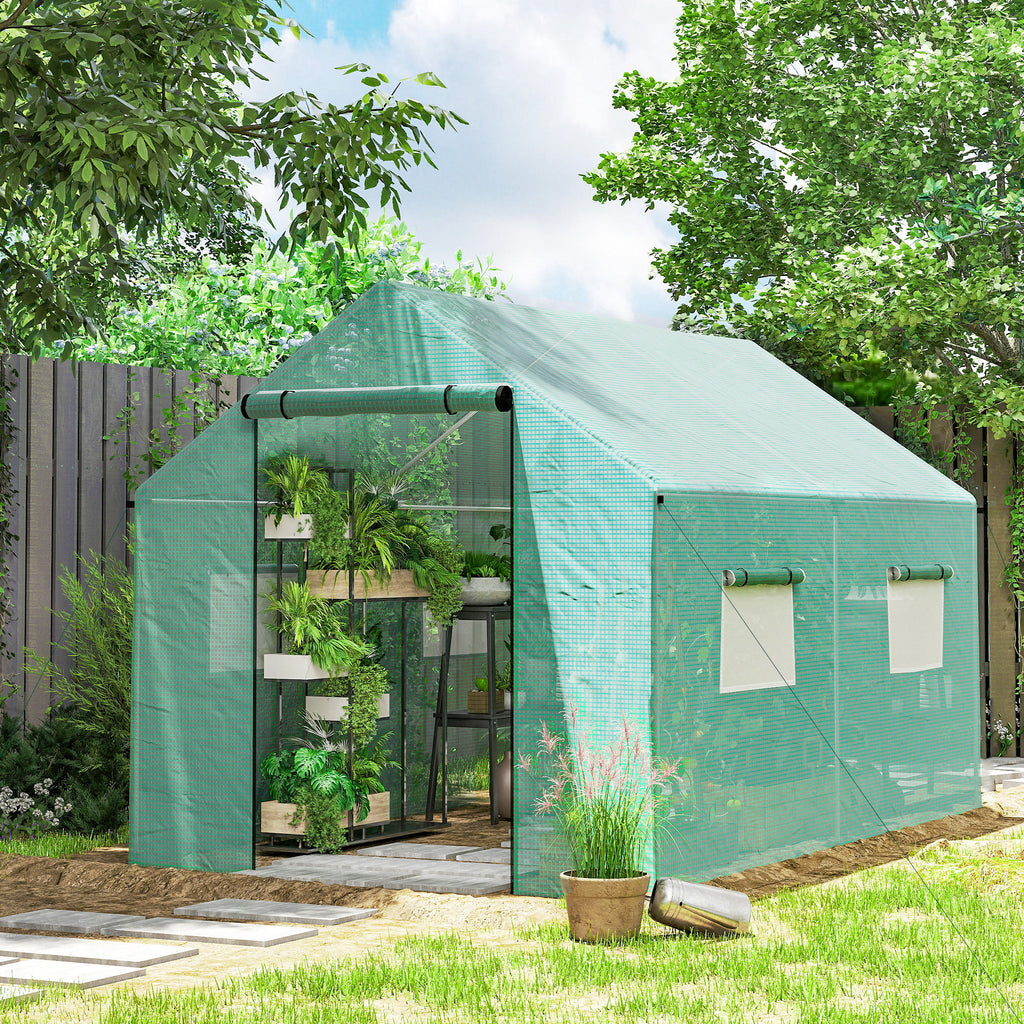 6.6' x 10' x 6.6' Walk-in Tunnel Greenhouse UV-resistant Wind Resistant Green House with Door and Mesh Windows, Green