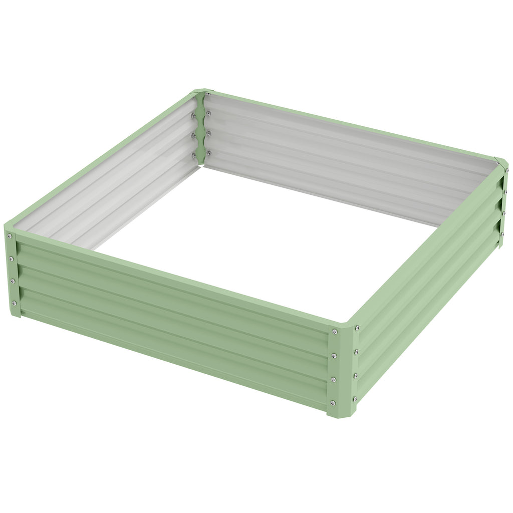 4' x 4' x 1' Raised Garden Bed Galvanized Steel Planter Box for Vegetables, Flowers, Herbs, Light Green