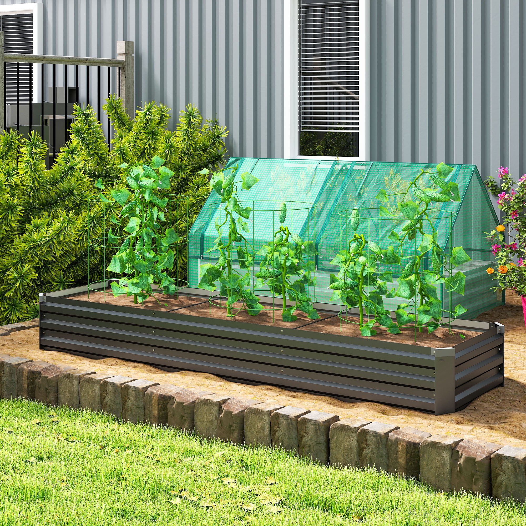 8'x2'x1' Galvanized Raised Bed, Large Elevated Planter Box for Growing Flowers, Herbs and Vegetables, Dark Grey