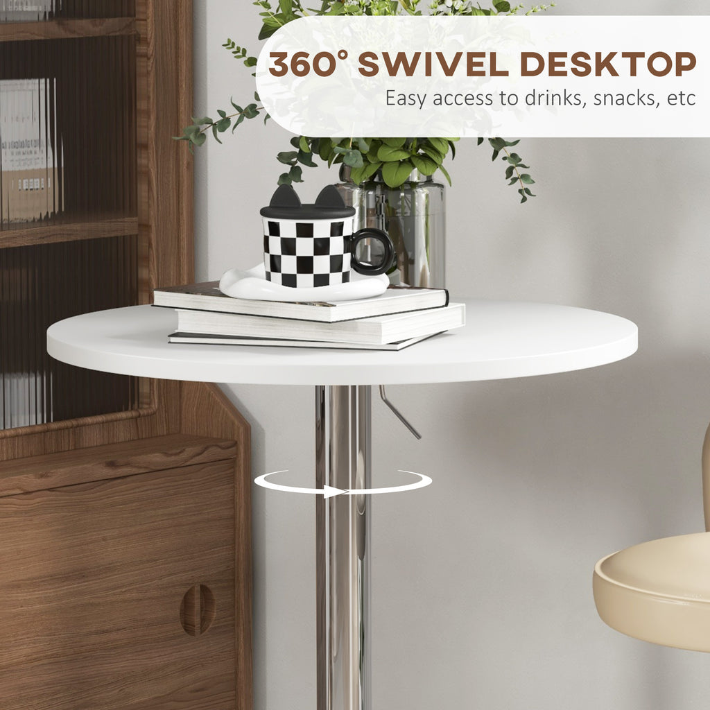 High Top Bar Table, Adjustable Round Kitchen Table with Swivel Top and Steel Base, Bistro Table for 2 People, White