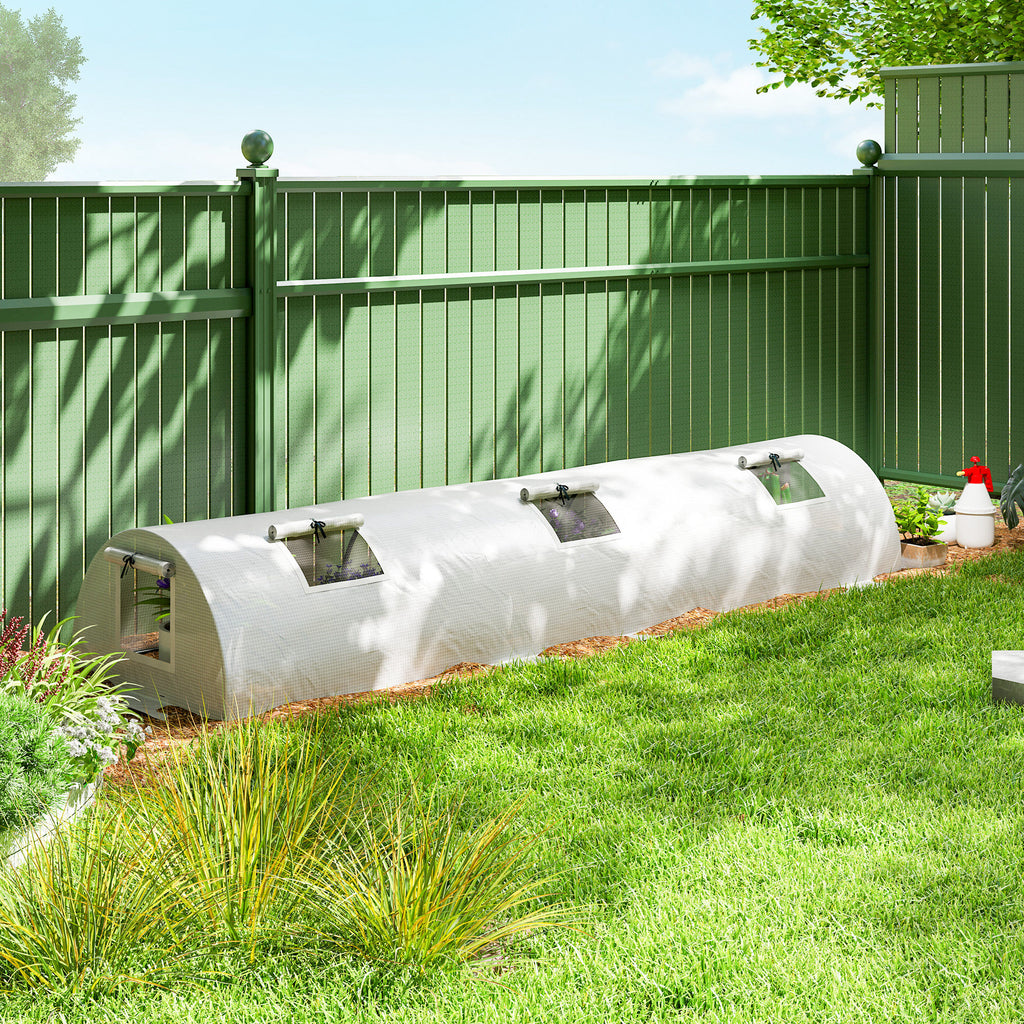 Portable Mini Greenhouse, Tunnel Growing Tent with 5 Mesh Windows and Steel Frame,10' x 3' x 2', White