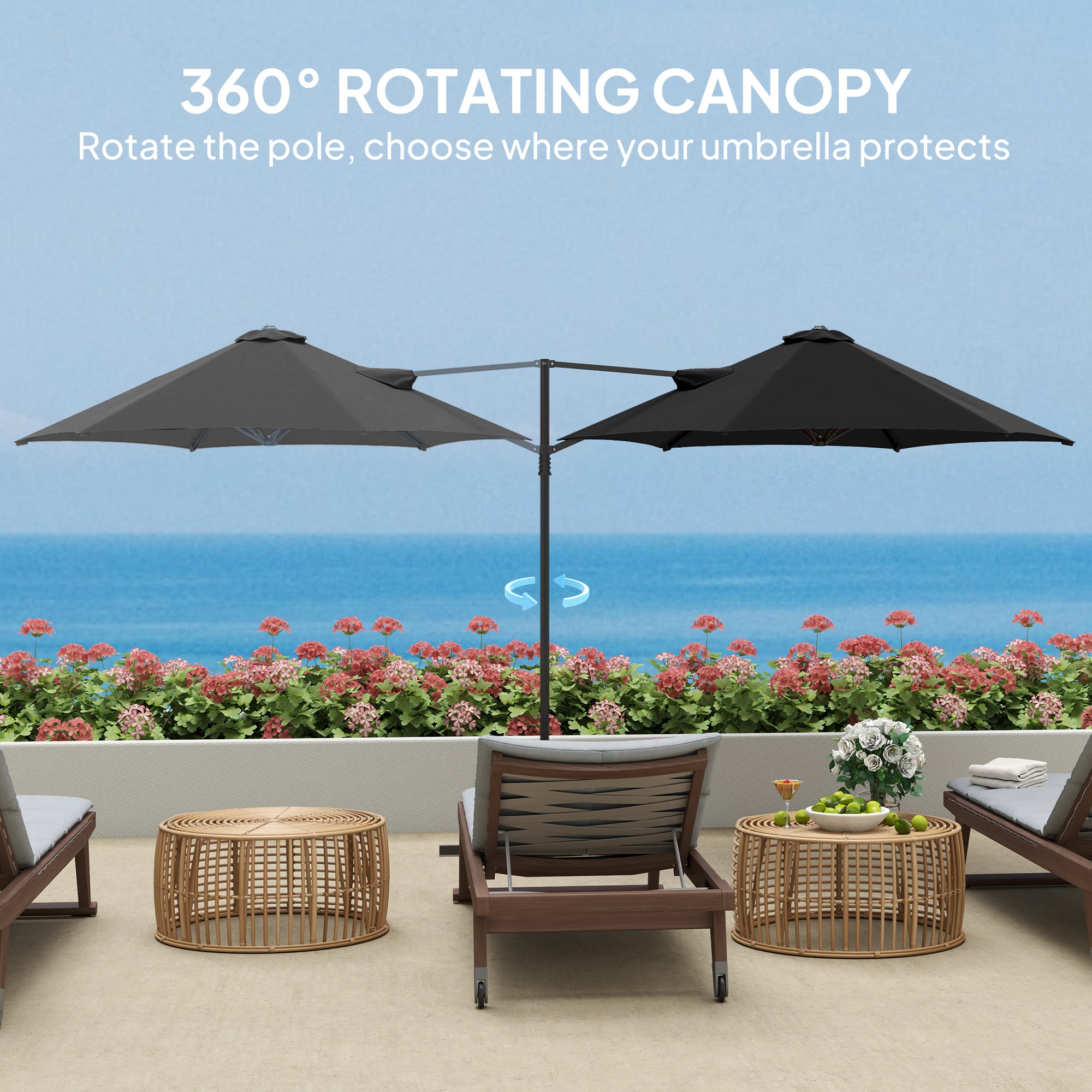 8.5FT Offset Patio Umbrella 360Â° Rotation Cantilever Parasol Outdoor Cantilever Roma Parasol Î¦100.8" x 96.5"H Black