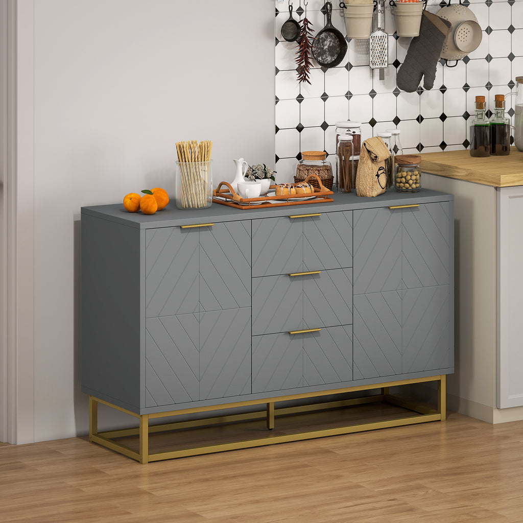 Sideboard Storage Cabinet with 3 Drawers, Adjustable Shelves and Doors, Kitchen Buffet Cabinet for Dining Room, Grey