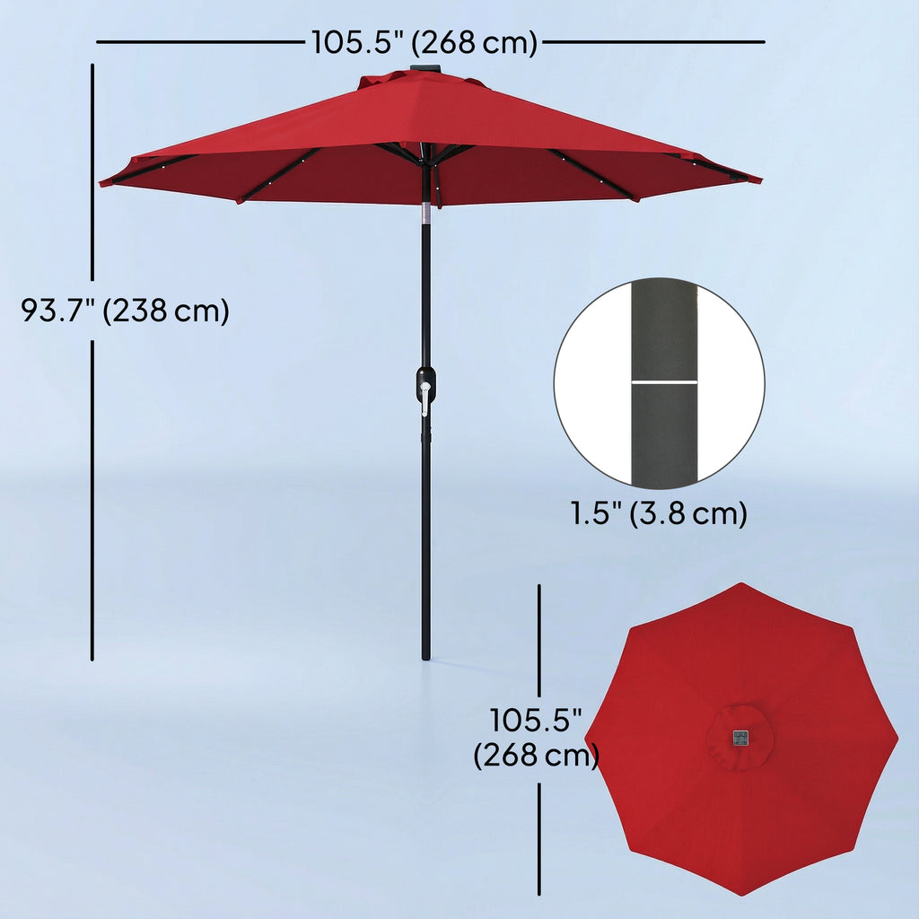 9ft Solar Patio Umbrella Outdoor Sunshade 24 LED Lights Tilt Canopy Wine Red