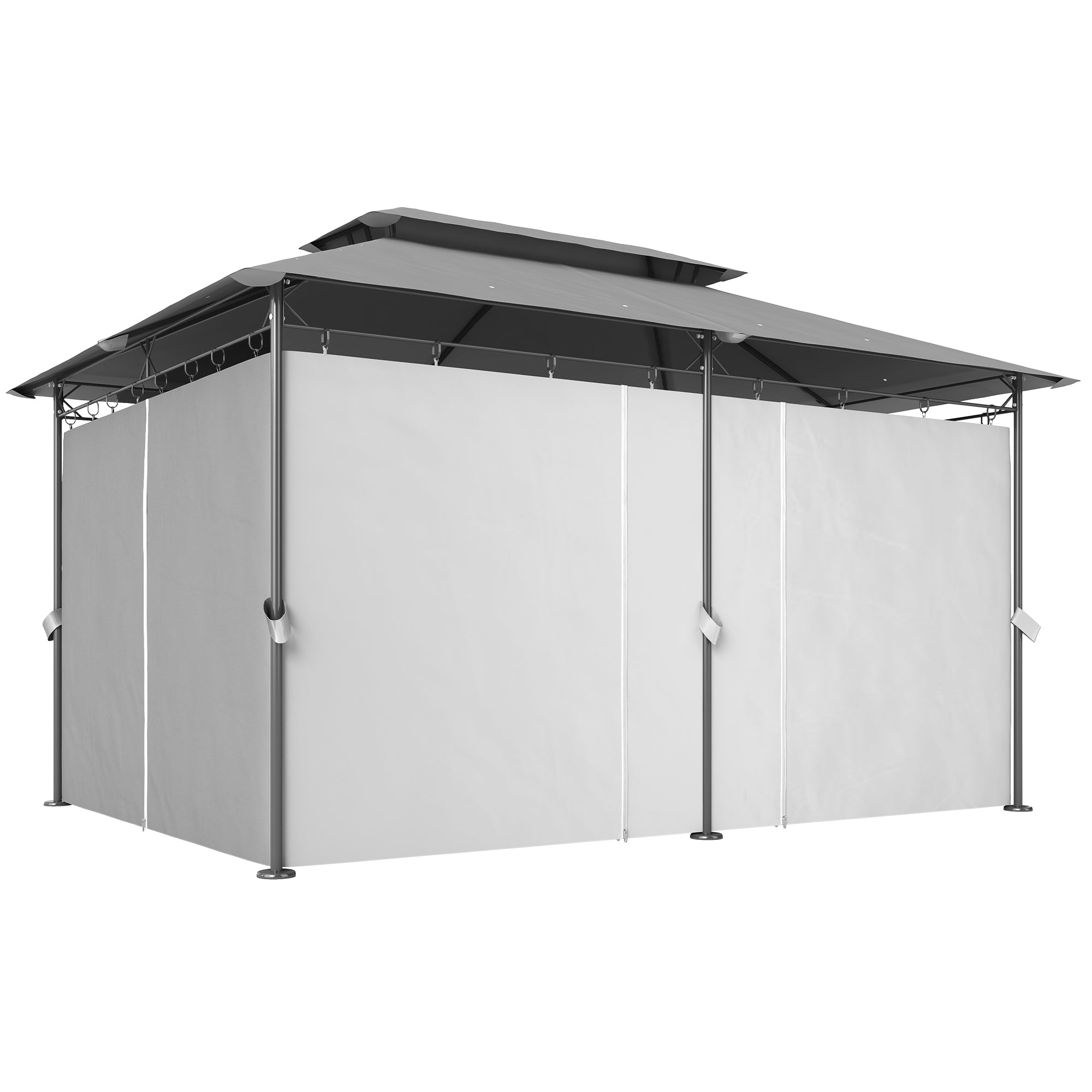 10'Â xÂ 13' Double Roof Patio Gazebo, Softtop Gazebo with Curtains, for Garden, Lawn, Backyard and Deck, Dark Grey