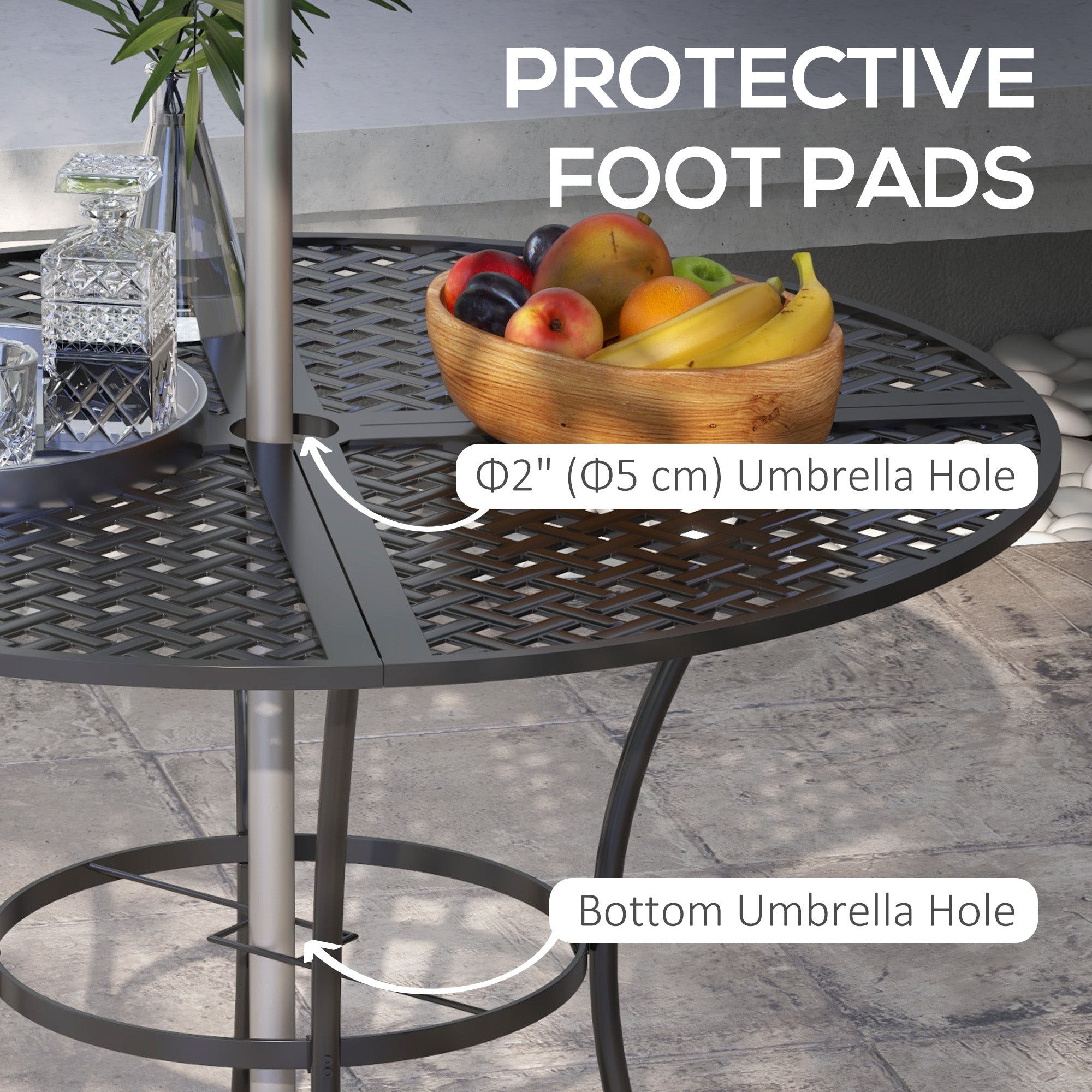 42" Round Outdoor Dining Table for 4 Persons, Metal Patio Dining Table with Umbrella Hole for Backyard, Lawn, Balcony