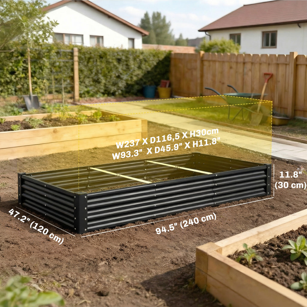 8 x 4 x 1ft Galvanized Raised Garden Bed, Reinforced Outdoor Planter Box with Open Bottom, Black
