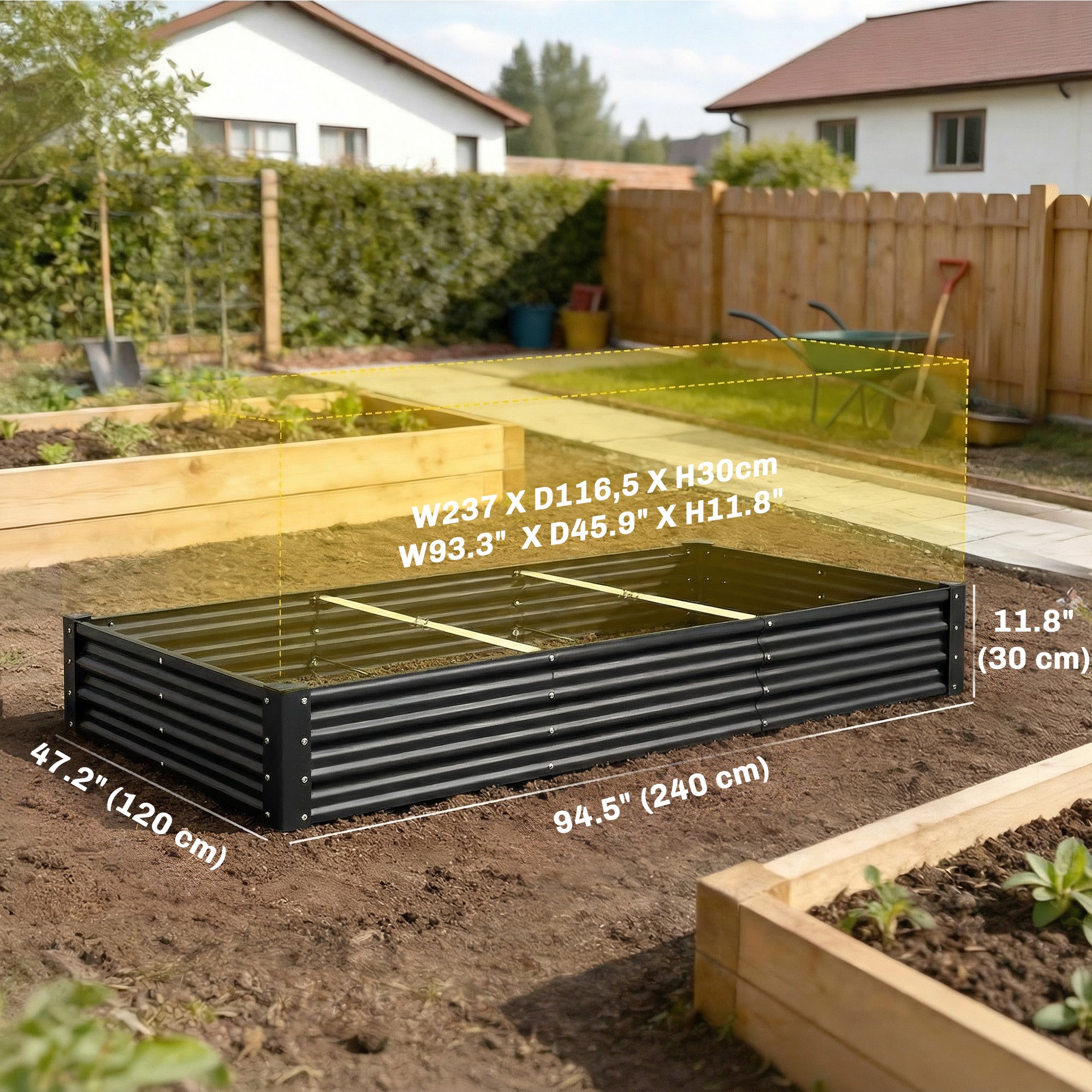 8 x 4 x 1ft Galvanized Raised Garden Bed, Reinforced Outdoor Planter Box with Open Bottom, Black