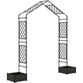 Garden Arch Outdoor Trellis Arbor with 2 Planter Boxes, 90.6" x 15.7" x 88.2", Black