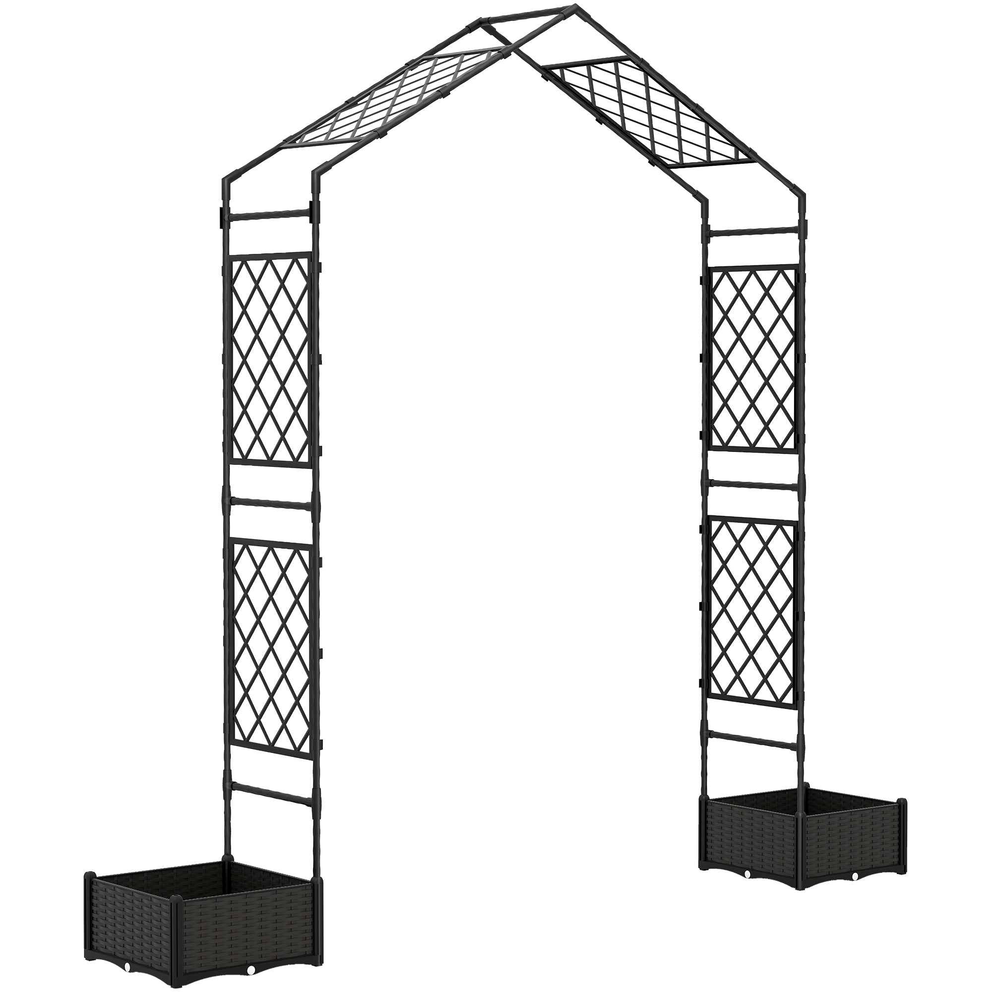 Garden Arch Outdoor Trellis Arbor with 2 Planter Boxes, 90.6" x 15.7" x 88.2", Black