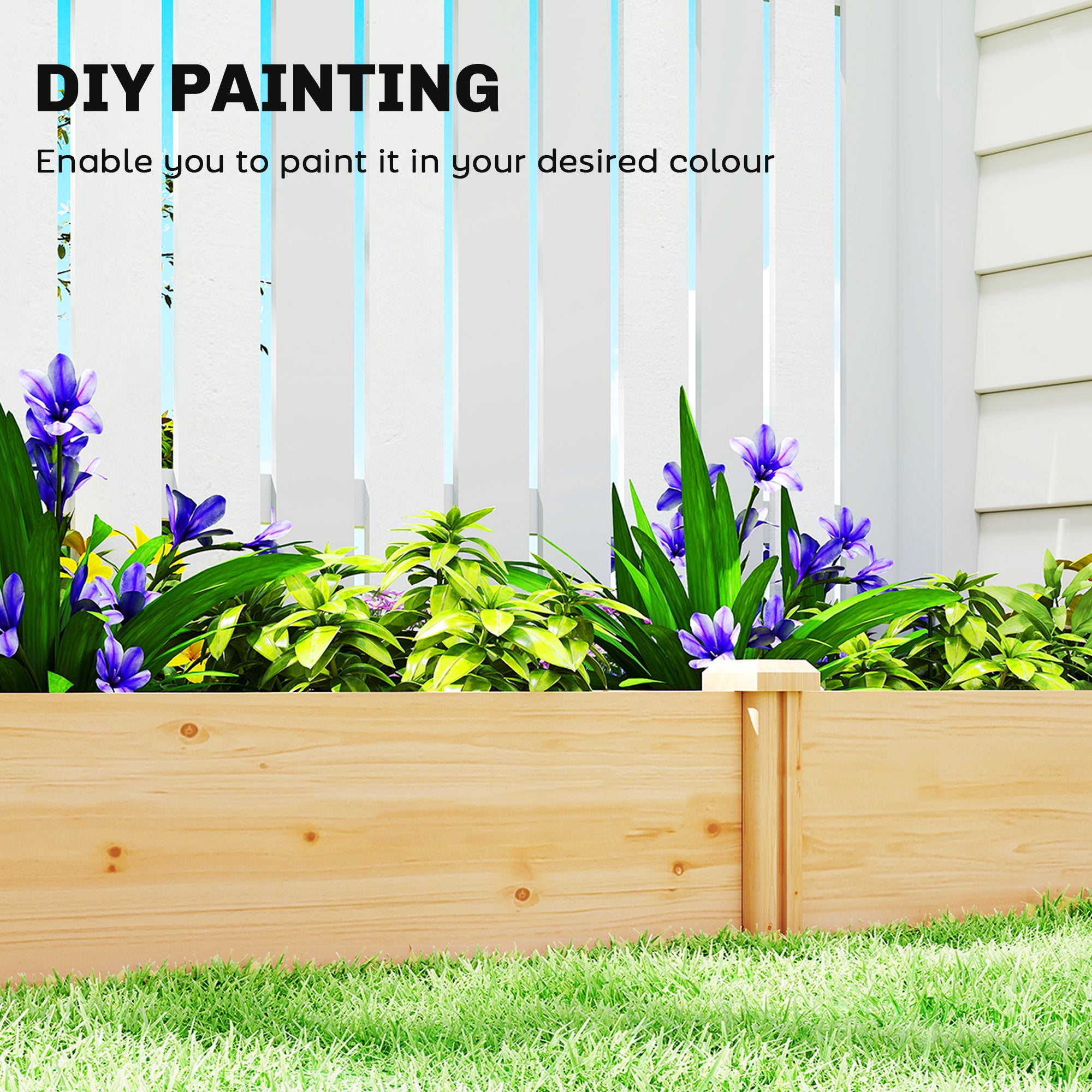 Wooden Raised Garden Bed, Outdoor Planter Box with Divider and Open Bottom for Flowers, Herbs, Vegetables, DIY Painting