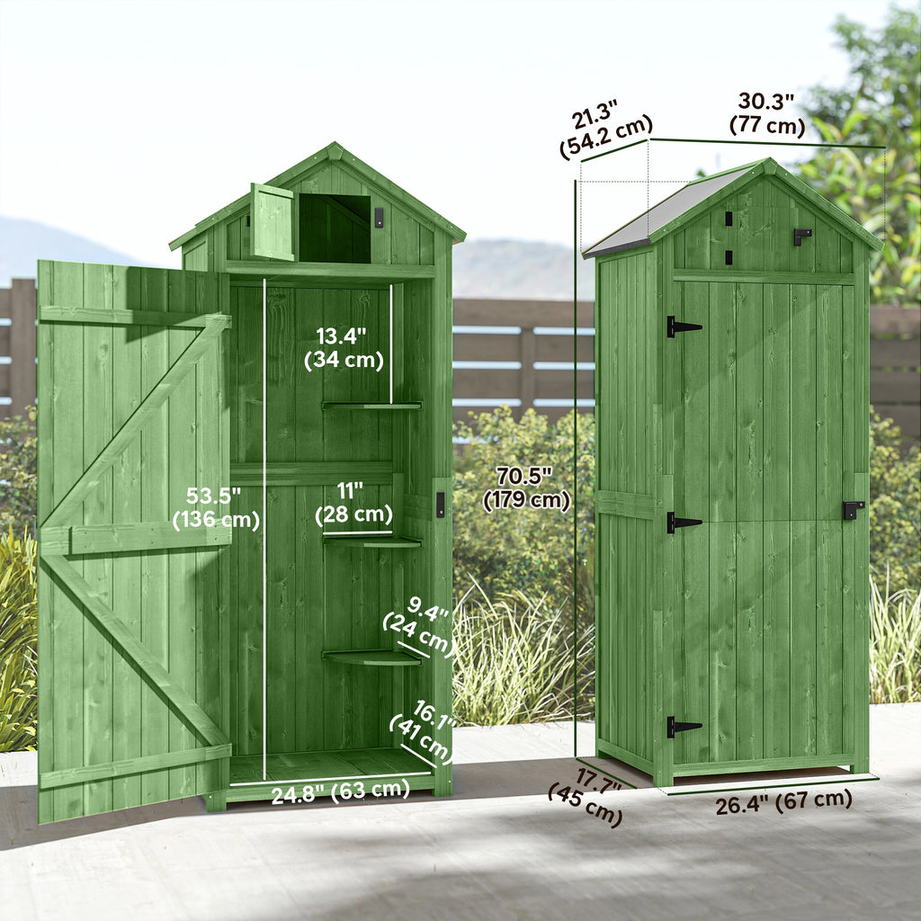 30" x 21" x 71" Garden Storage Shed, Outdoor Tool Utility Storage House  with 3 Tier Shelves and Roof, Green