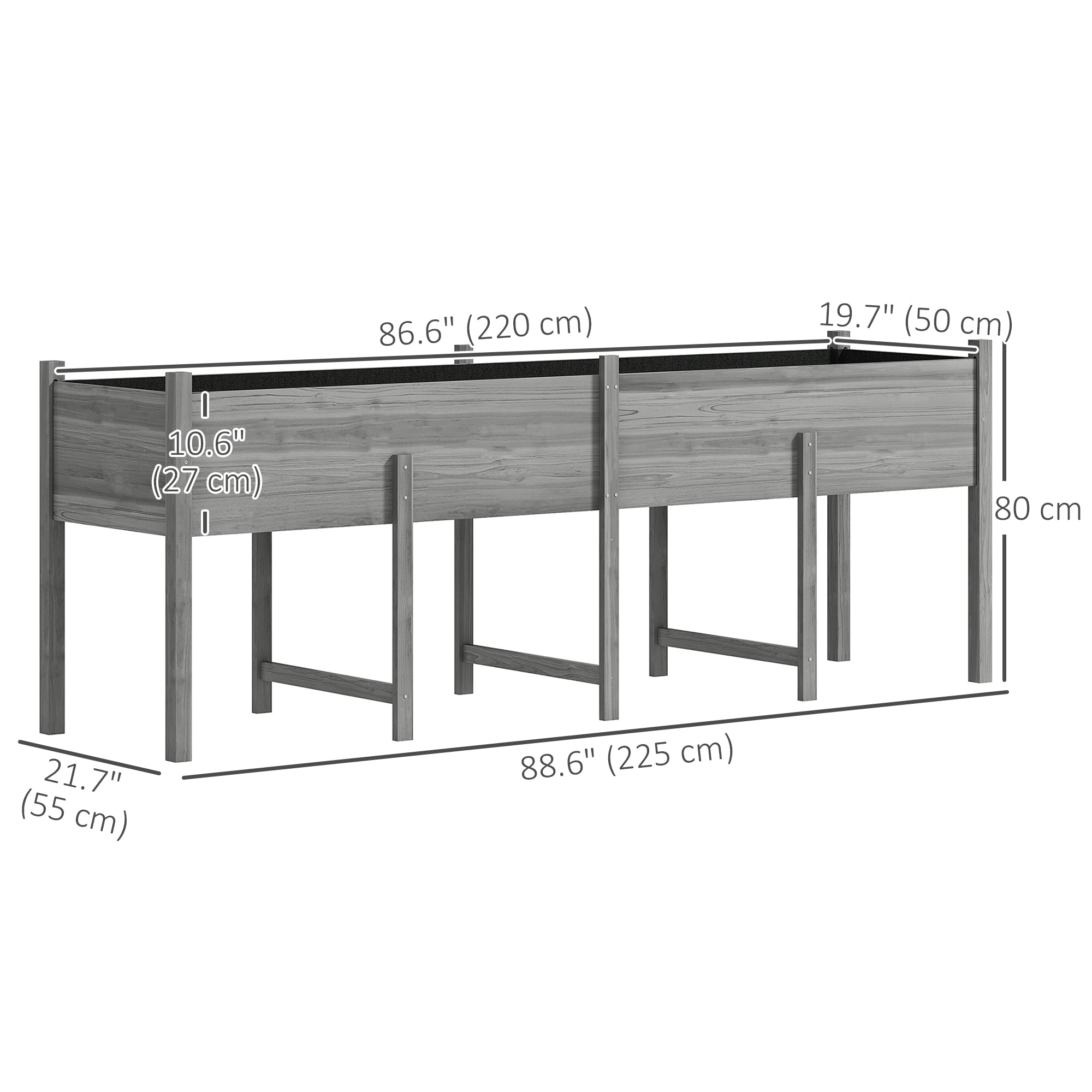 Wooden Raised Garden Bed Planter, Large Elevated Planter Box with Legs, Bed Liner and Drain Holes, Grey