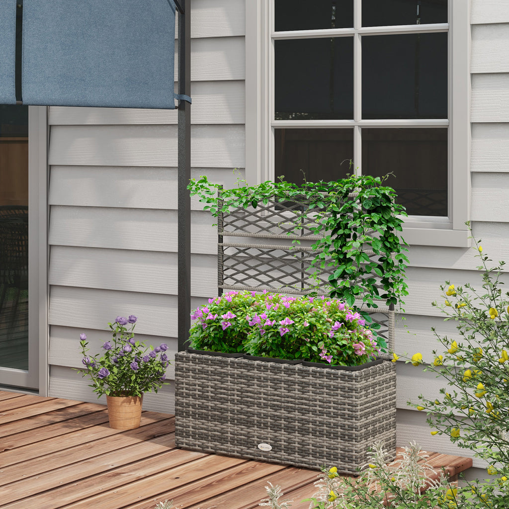 Wicker Raised Garden Bed with Trellis, 42" Tall Outdoor Planter Box, Mixed Grey