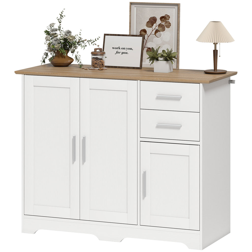 40" Sideboard Buffet Cabinet, Modern Kitchen Storage Cabinet with 2 Drawers, 3 Doors & Adjustable Shelf, White
