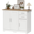 40" Sideboard Buffet Cabinet, Modern Kitchen Storage Cabinet with 2 Drawers, 3 Doors & Adjustable Shelf, White