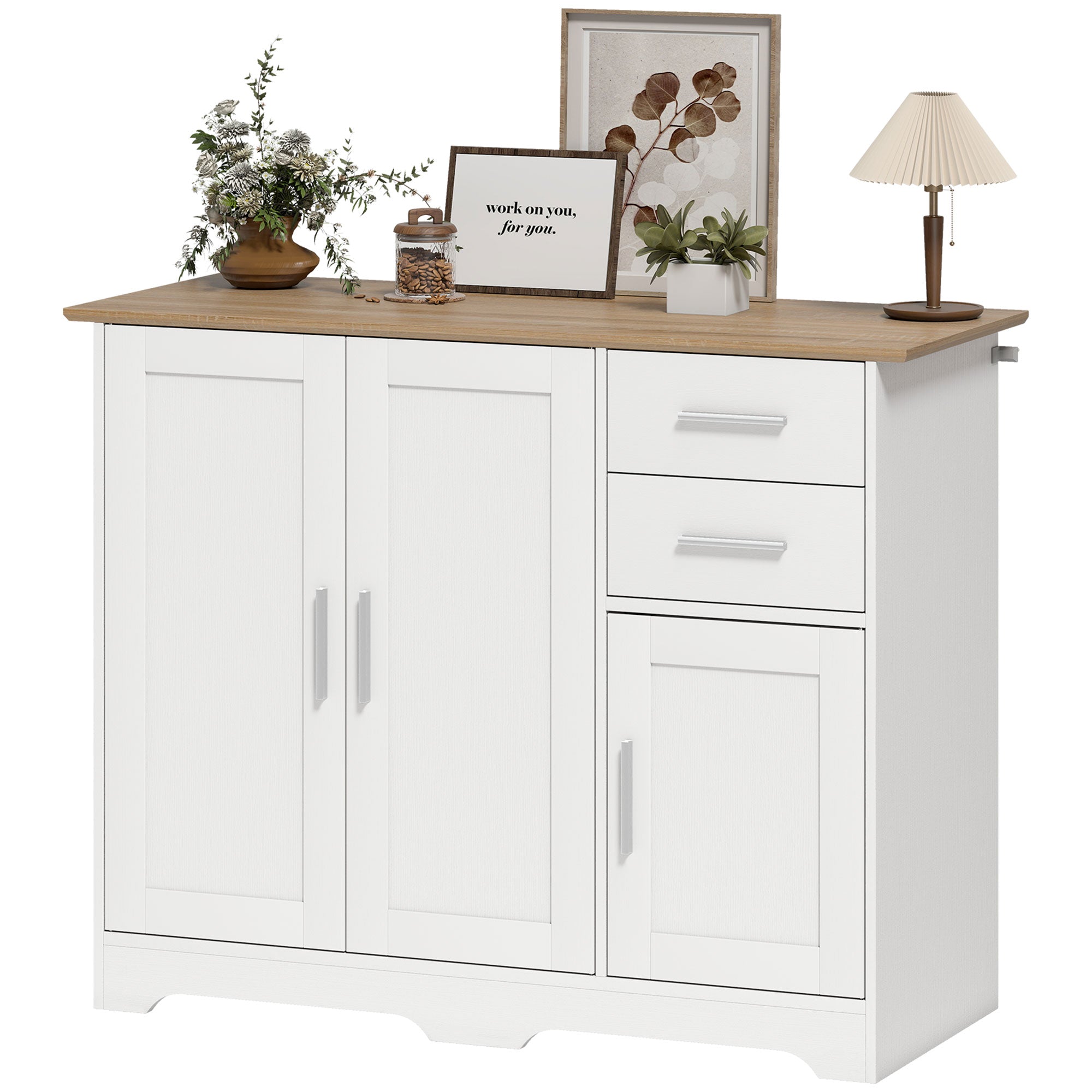 40" Sideboard Buffet Cabinet, Modern Kitchen Storage Cabinet with 2 Drawers, 3 Doors & Adjustable Shelf, White