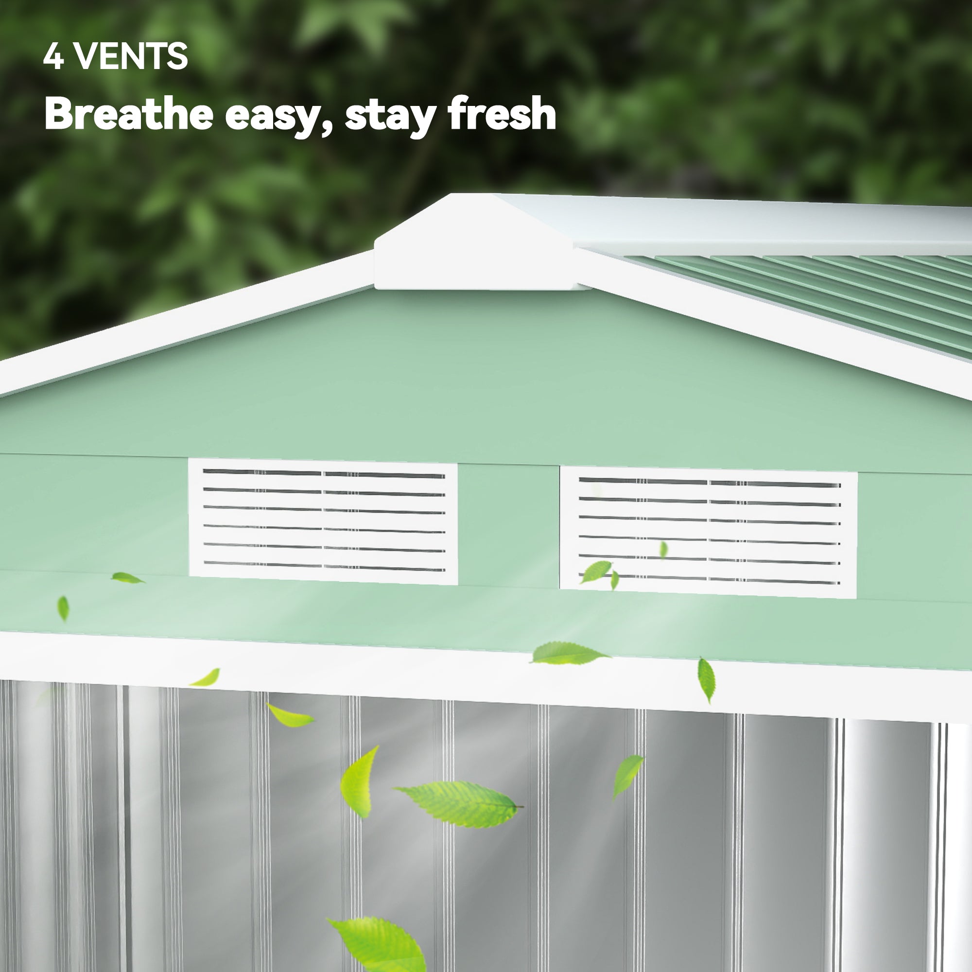 7' x 4' x 6' Garden Storage Shed Outdoor Patio Metal Tool Storage House w/ Foundation Kit and Double Doors Light Green