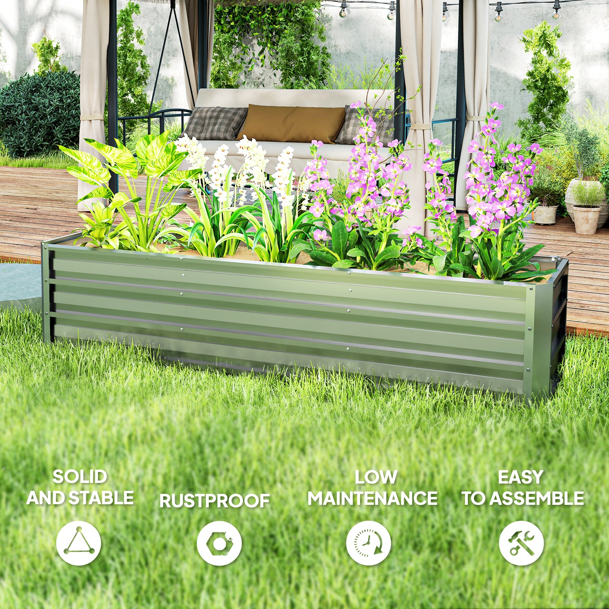 6' x 1.5' x 1.3' Galvanized Raised Garden Bed, Elevated Large Metal Planter Box w/ Install Gloves for Backyard, Patio to Grow Vegetables, Herbs, and Flowers, Silver