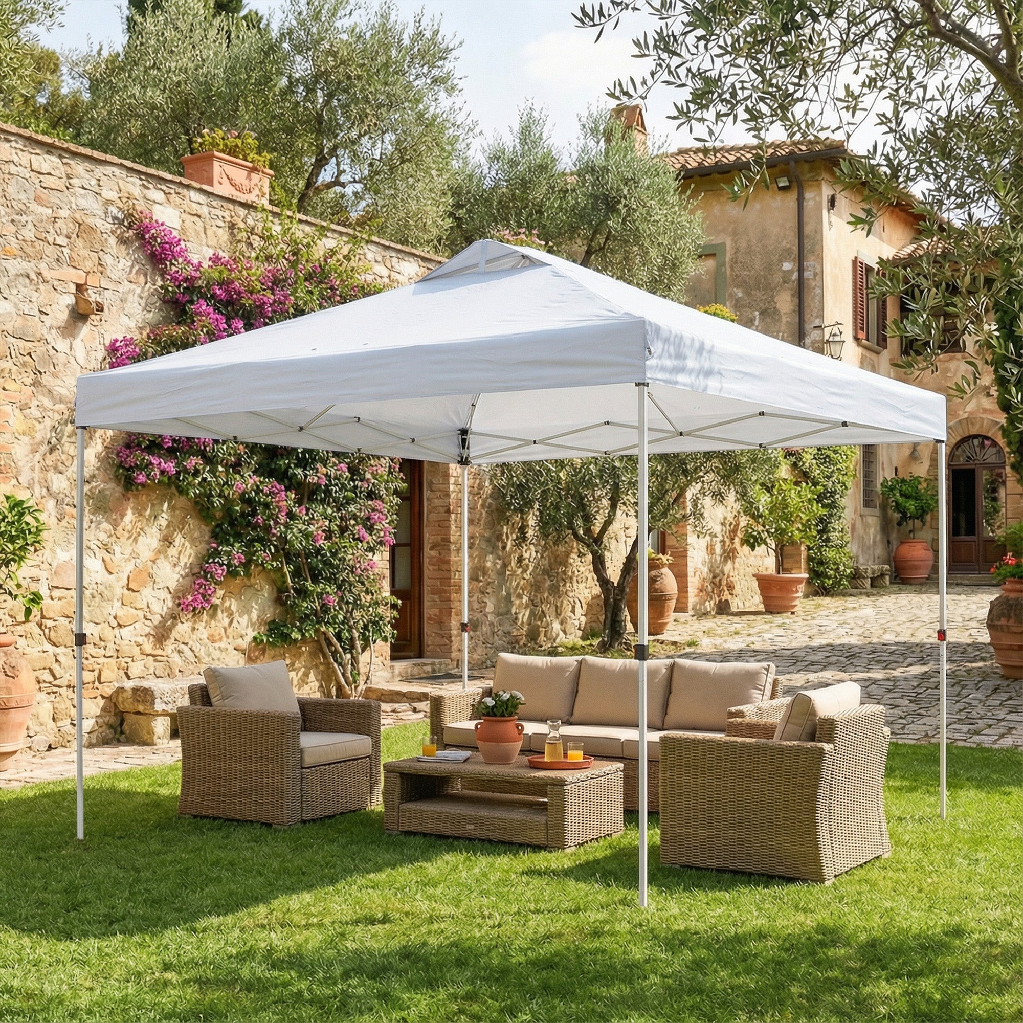 Pop Up Canopy Waterproof Canopy Tent with Carrying Bag for Parties Garden BBQs 9.8' x 9.8' White