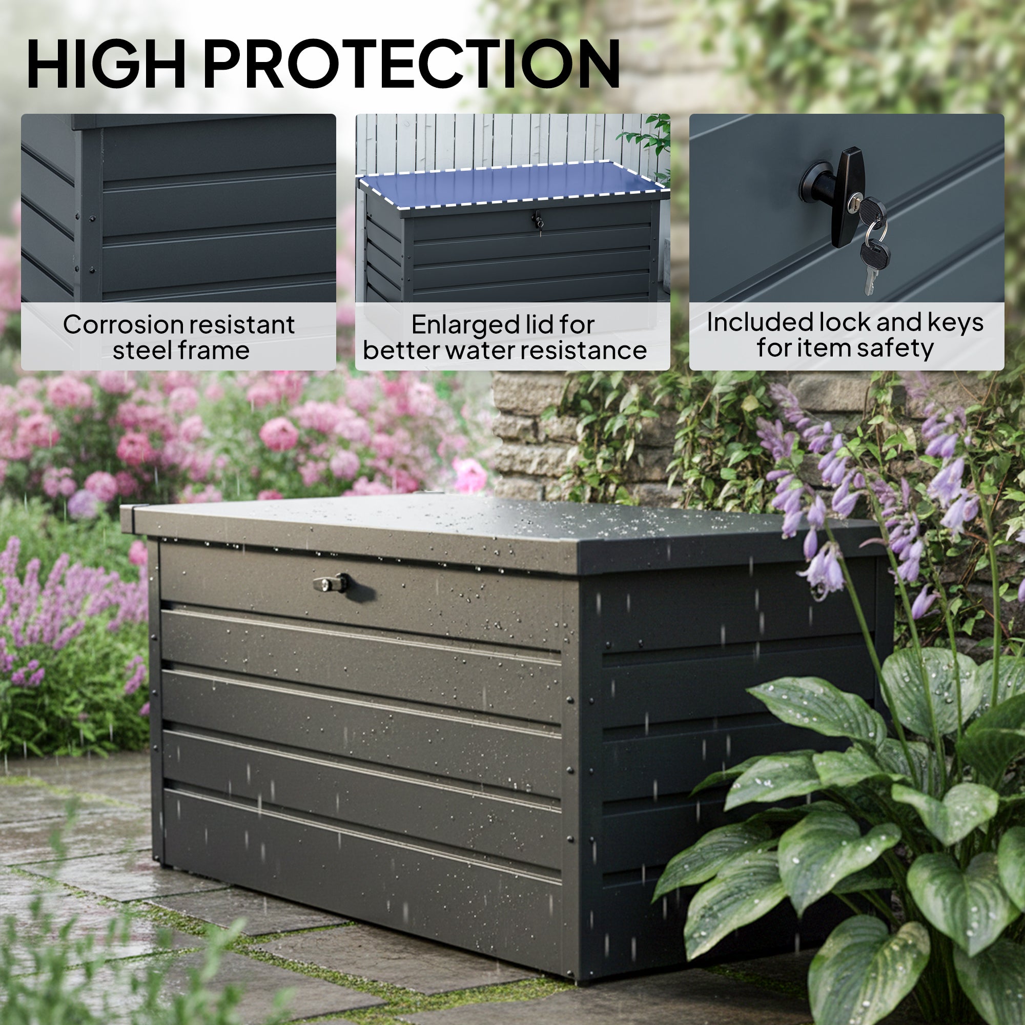 Large Deck Box, Outdoor Storage Container with Lock for Pool Toys, Garden Tools, Furniture and Sports Equipment, Grey