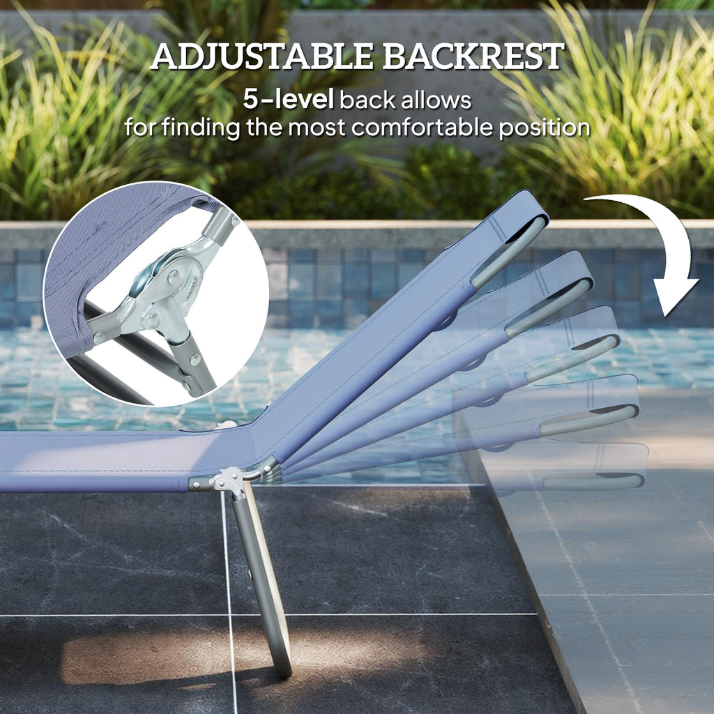 Folding Outdoor Lounge Chair Reclining Tanning Chair with Breathable Mesh Fabric for Patio Garden Pool, Navy Blue