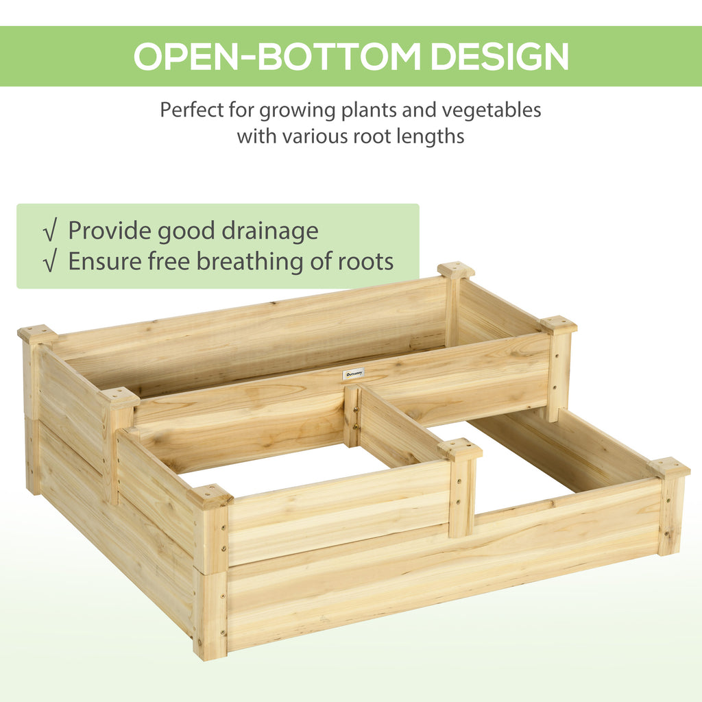 3 Tier Raised Garden Bed, 42.5" x 34.6" x 14.2" Wooden Raised Planter Box Kit for Growing Vegetables, Herbs, Flowers, Natural