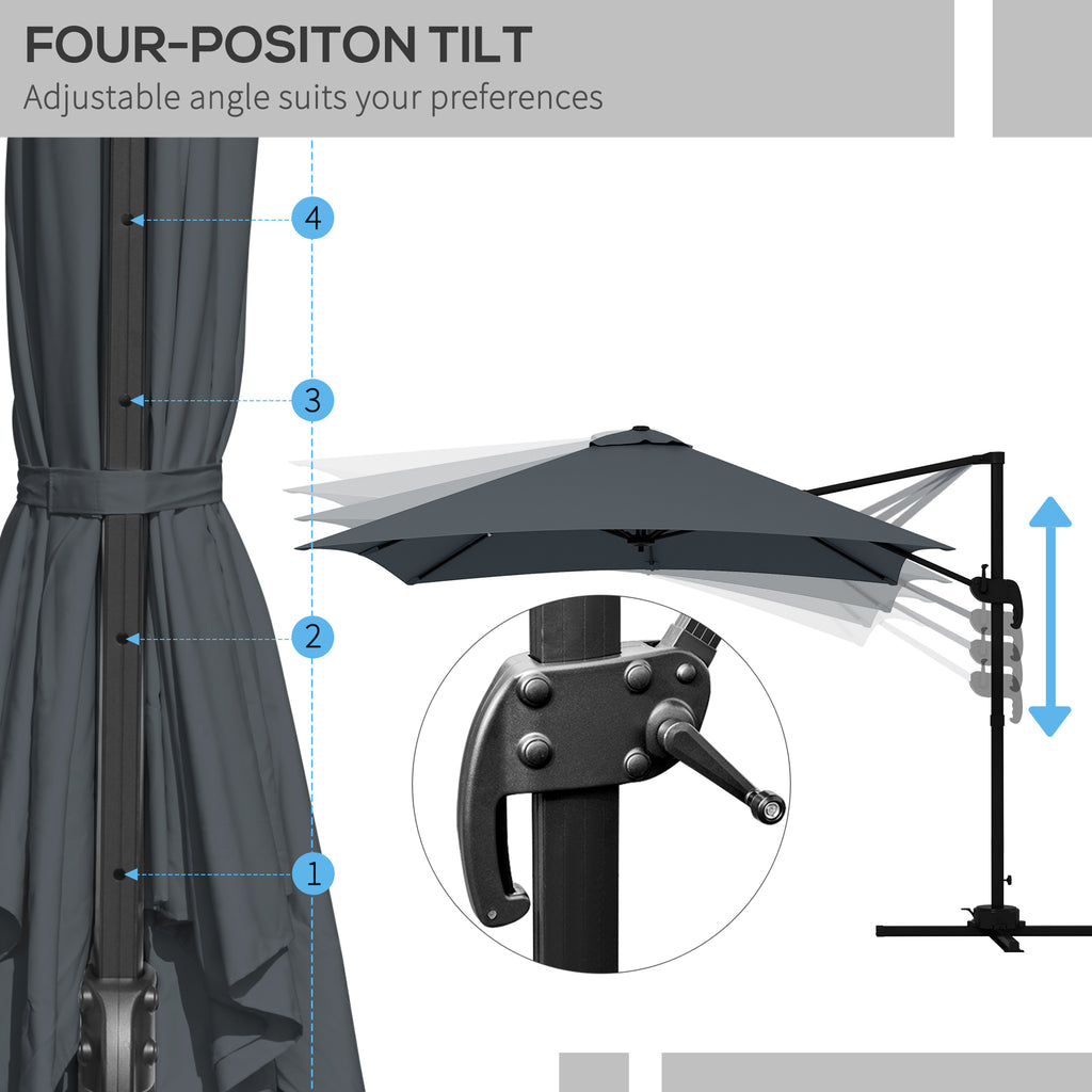 10x10ft Cantilever Umbrella Rotatable Square Market Parasol, 4 Adjustable Angle for Outdoor Backyard Patio Dark Grey