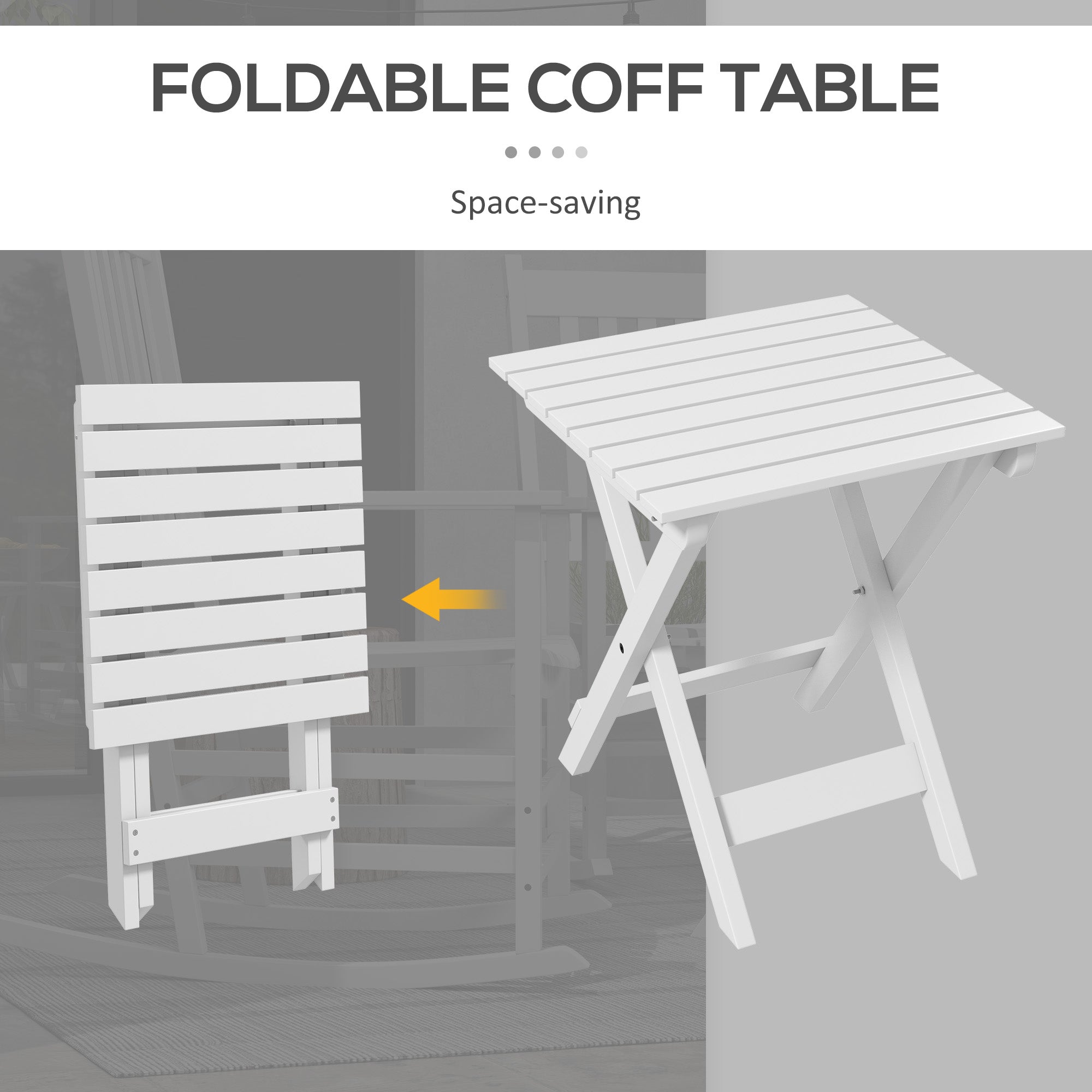 3 Pieces Outdoor Rocking Chair Set, Wooden Patio Rocking Chair Set with Folding Table, High Back and Armrests, White