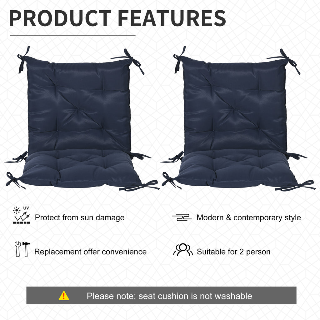 Patio Chair Cushions Set of 2, 39" x 20" x 3" Outdoor Tufted Cushion Set with Ties for Indoor Outdoor Garden Furniture, Dark Blue