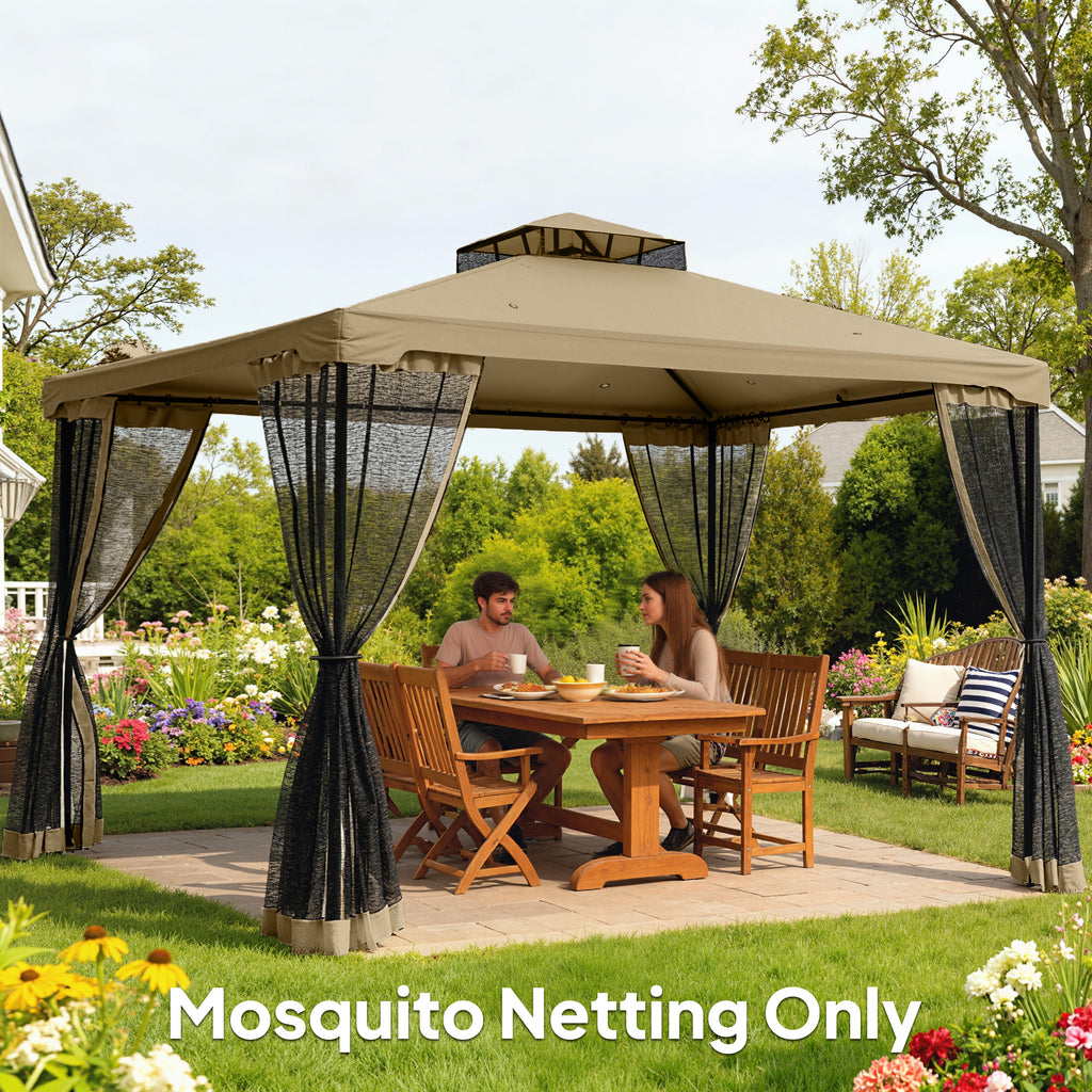 Replacement Mosquito Netting for Gazebo 12' x 12' Black Screen Walls for Canopy with Zippers, Khaki