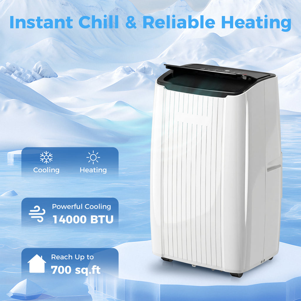 14000 BTU 5-in-1 Portable Air Conditioner with Cool, Heat, Dehumidifier, Fan, Sleep, WiFi Voice Control, White