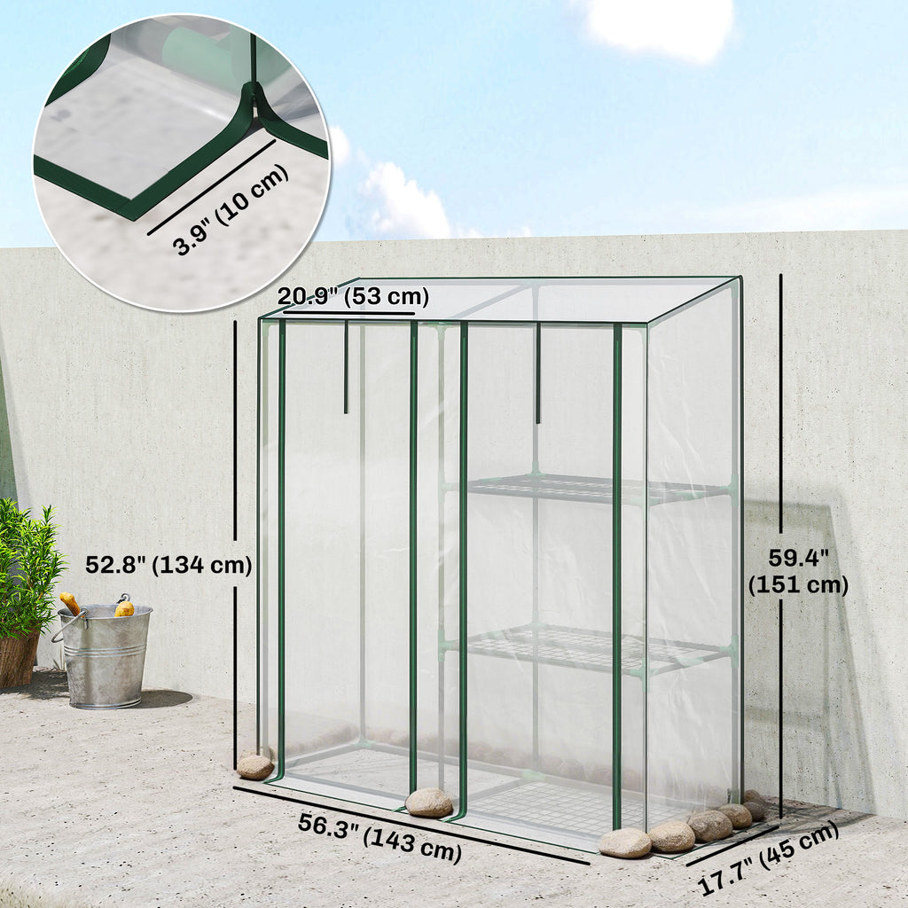 Mini Greenhouse, Portable Greenhouse with 3 Shelves, 2 Roll-up Doors, 56.3" x 17.7" x 59.4", Clear