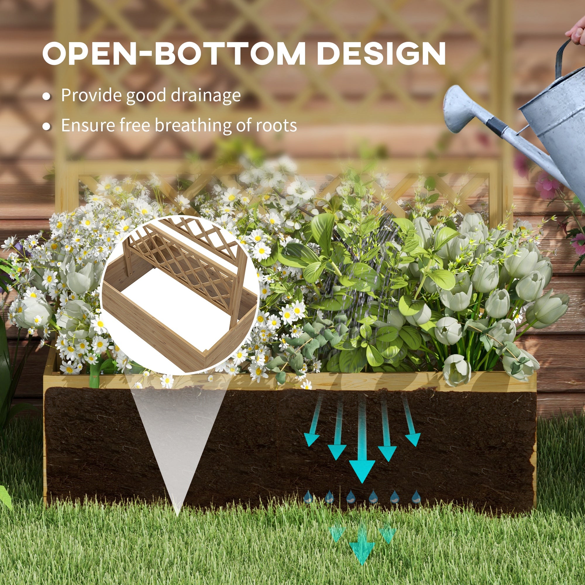 Wooden Planter with Trellis Privacy Screen, Raised Garden Bed to Grow Vegetables, Herbs and Flowers, Natural