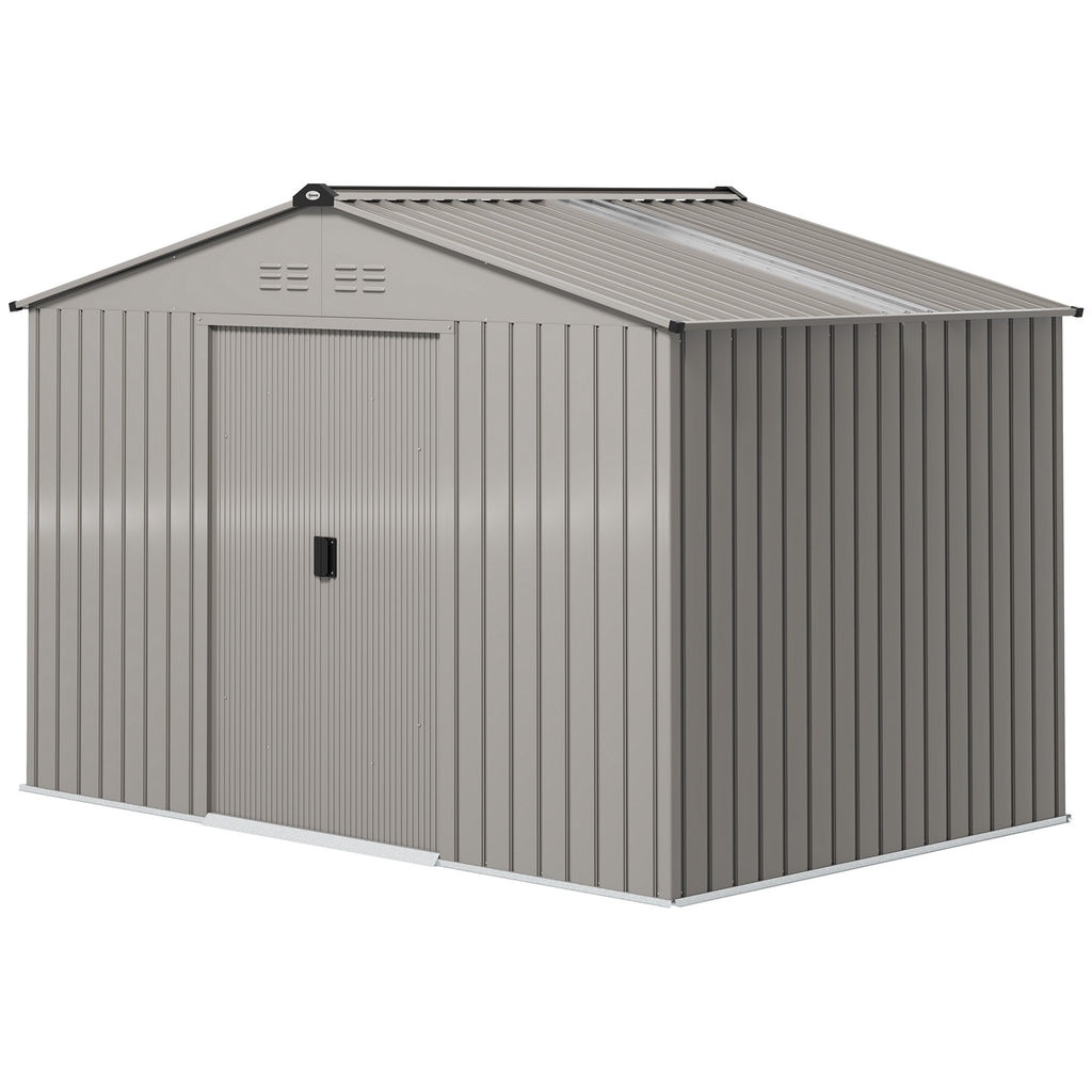 9.1' x 6.4' x 6.3' Garden Storage Shed w/ Foundation Kit Metal Tool Storage House w/ Double Doors Grey