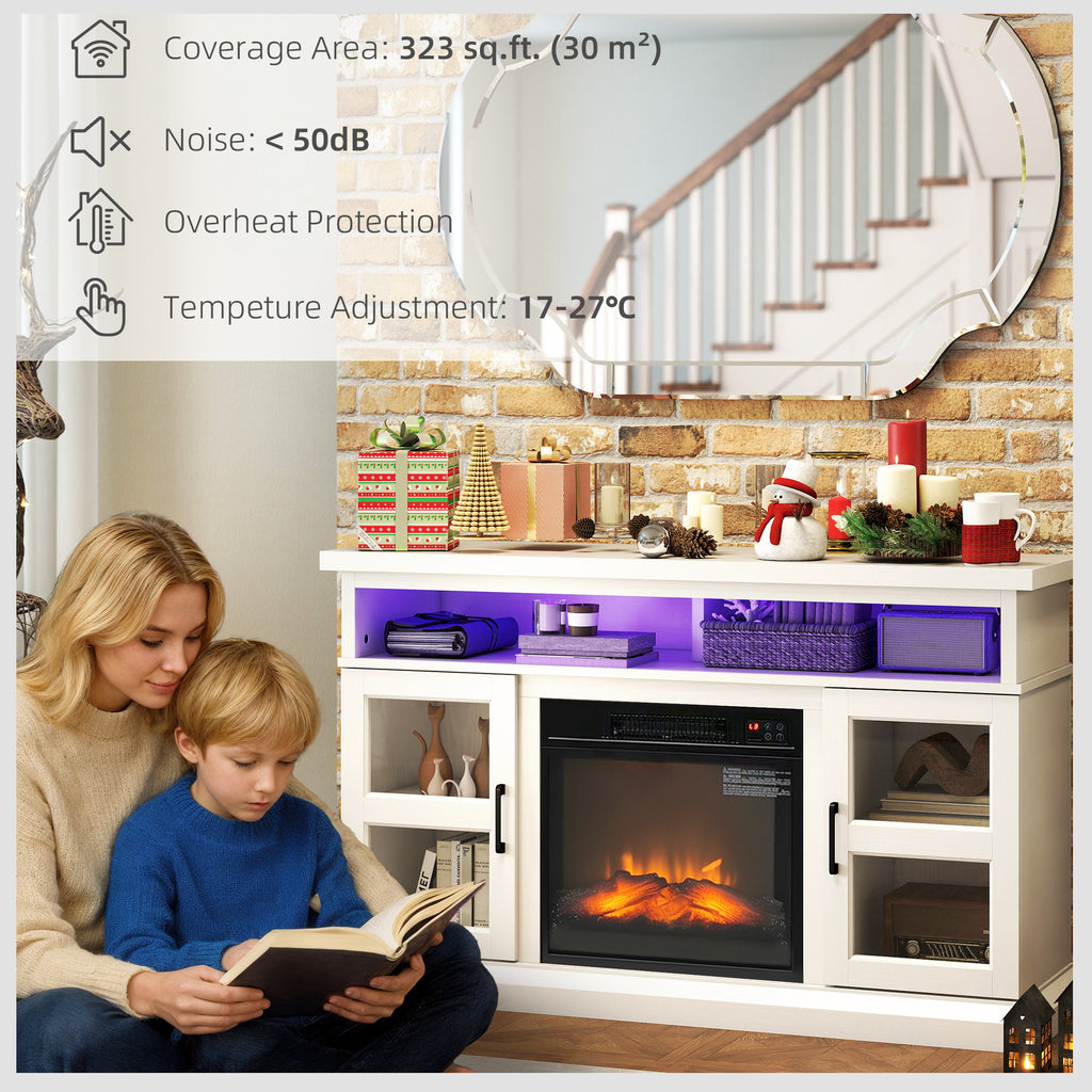 48" Fireplace TV Stand for TVs Up to 55 Inches, Media Entertainment Center with 3D Flame, Adjustable Shelves, White