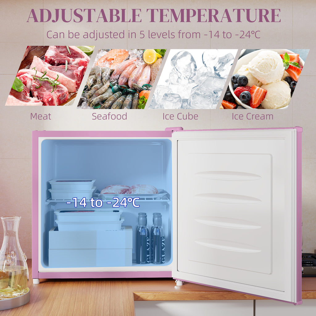 1.1 Cu. Ft. Mini Freezer, Compact Upright Freezer with Reversible Door, Removable Shelf, Adjustable Temperature, Pink