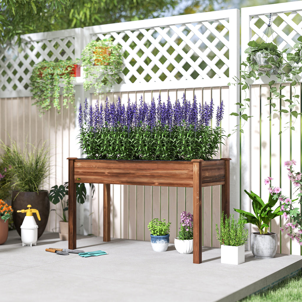 48" x 22" x 30" Wooden Patio Raised Garden Bed Planter, Elevated Planter Box with Legs, Carbonized