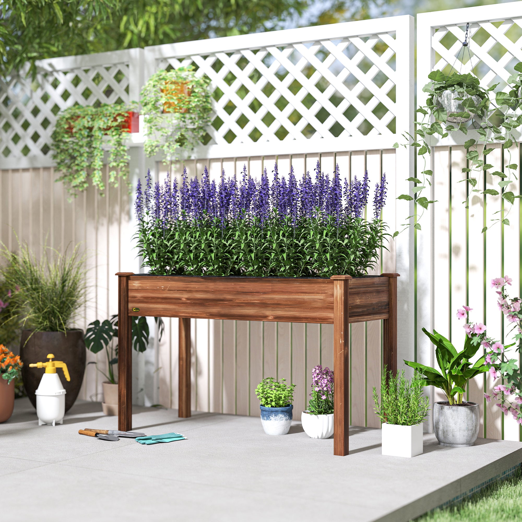 48" x 22" x 30" Wooden Patio Raised Garden Bed Planter, Elevated Planter Box with Legs, Carbonized