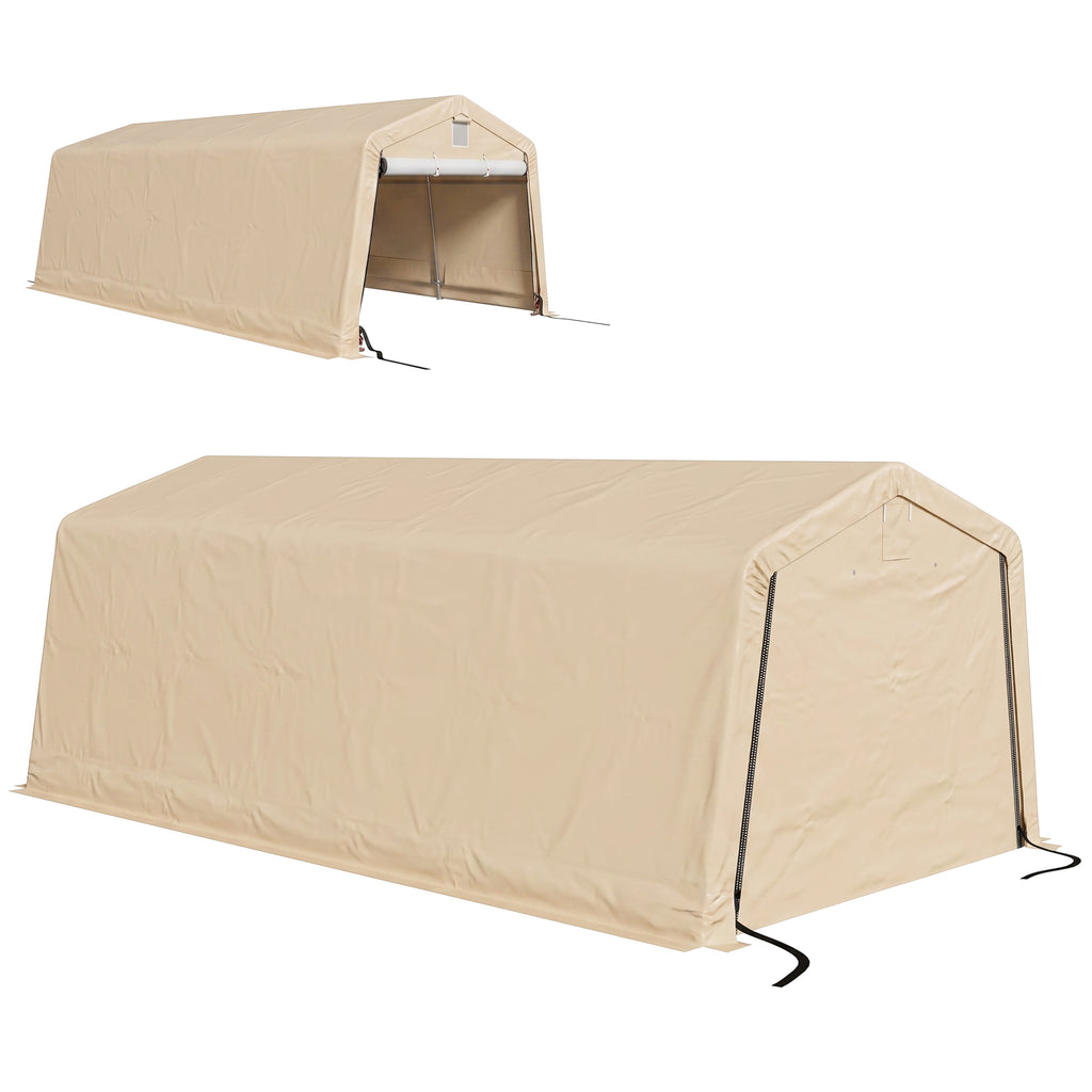 11' x 20' Portable Garage, Heavy Duty Carport Canopy with Ventilation Windows and Large Roll-up Door, Khaki