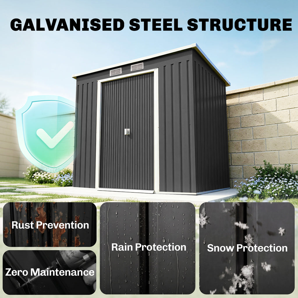 7 x 4ft Galvanised Steel Garden Shed, with Foundation Kit - Dark Grey