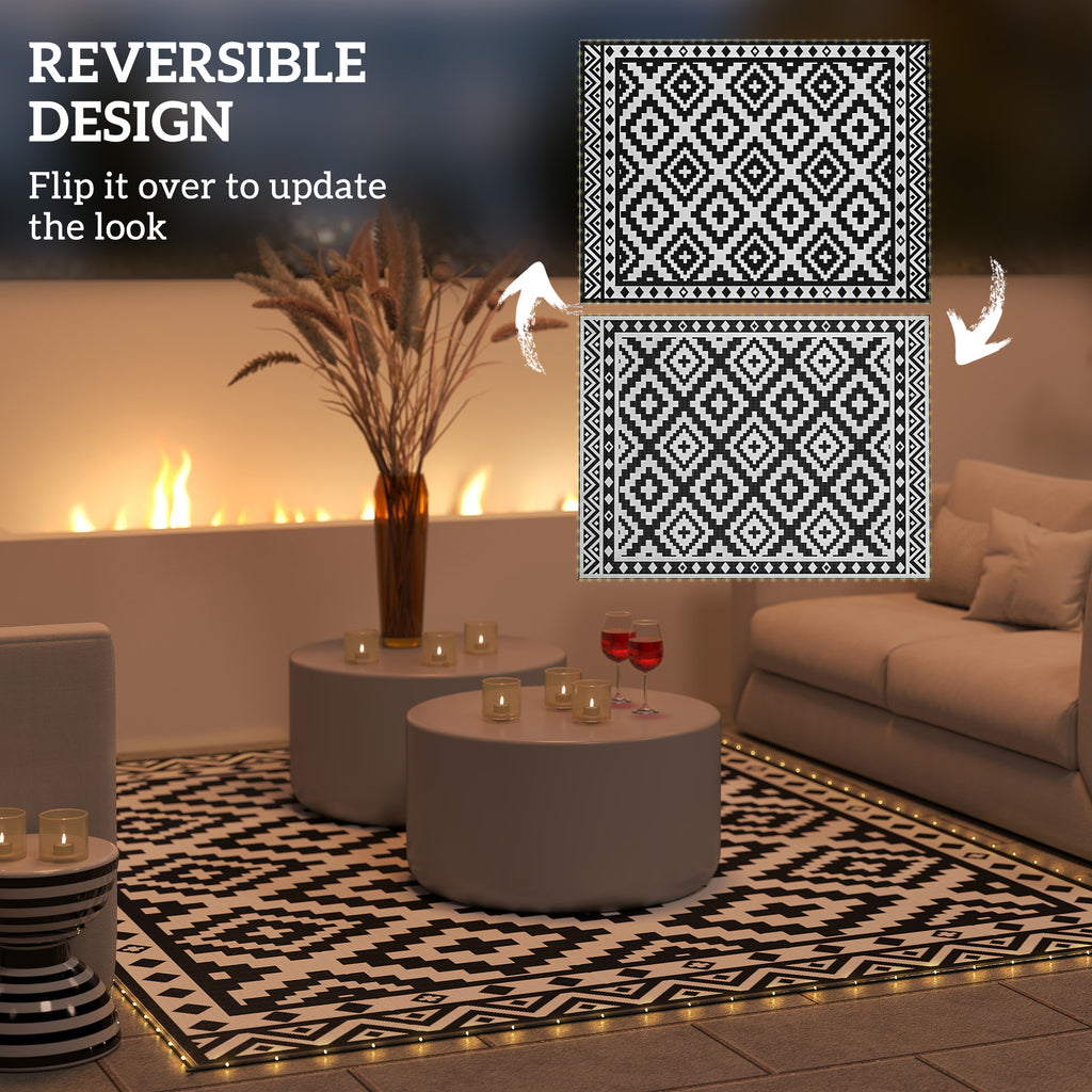 Outdoor Rug Carpet Reversible Plastic Straw Rug with LED Lights 12' x 9'