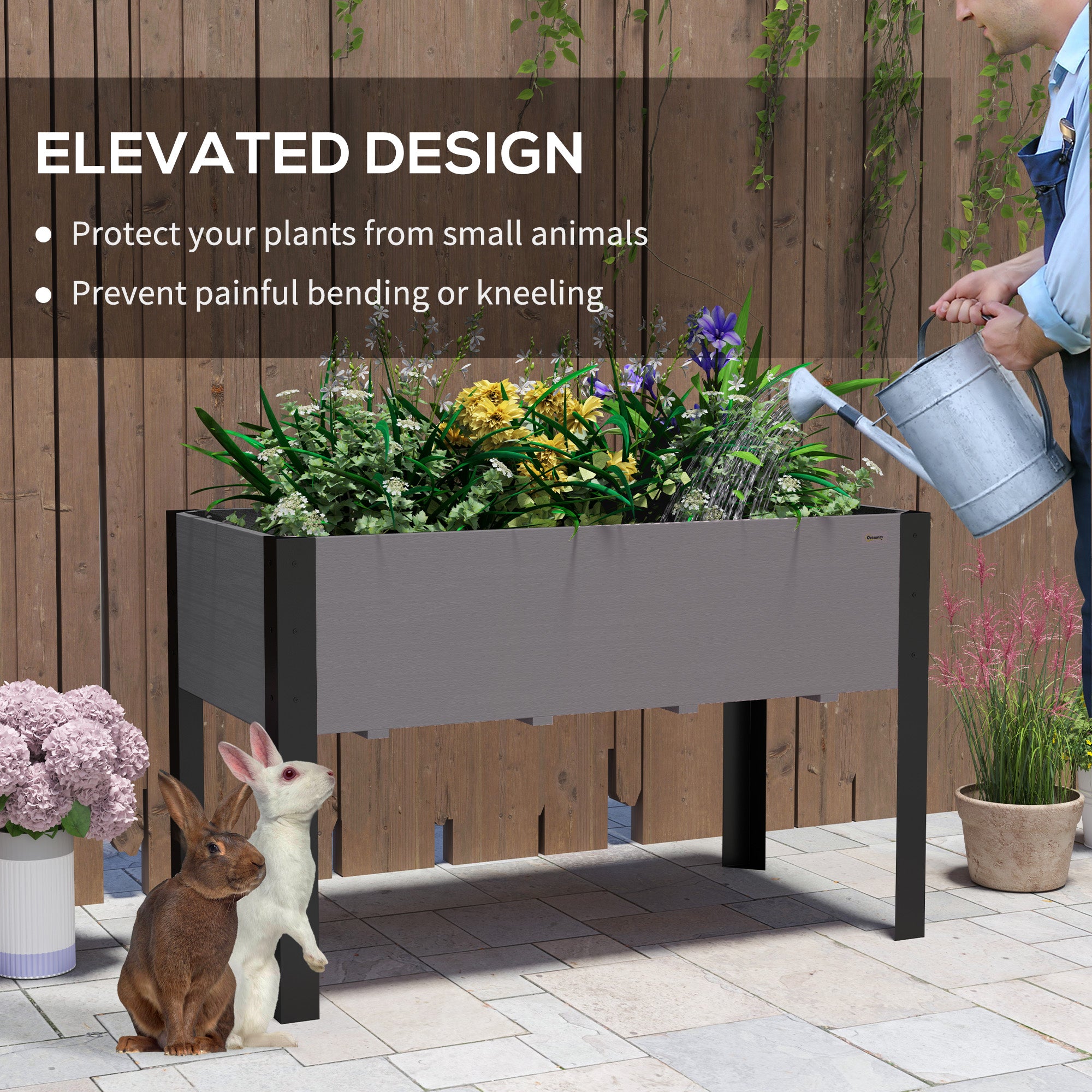 Raised Garden Bed, Elevated Planter Box, 47"x24"x29" with Legs, Metal Frame, Wooden Planter Pot for Backyard, Patio to Grow Vegetables, Herbs, and Flowers, Grey