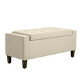 36" Storage Ottoman Bench, Linen-Look Fabric End of Bed Bench with Solid Wood Frame and Legs, Tufted Storage Chest, Footrest for Living Room, Bedroom, Entryway, Beige