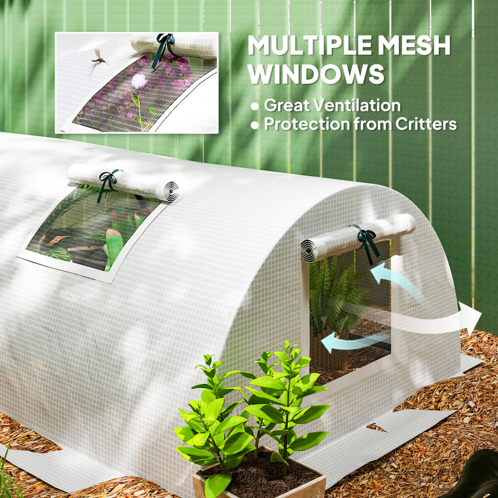 Portable Mini Greenhouse, Tunnel Growing Tent with 5 Mesh Windows and Steel Frame,10' x 3' x 2', White