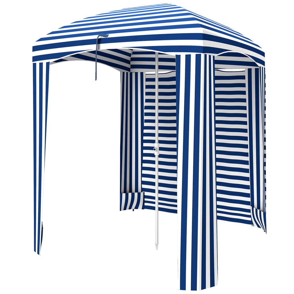 70.1" L x 70.1" W Cabana Umbrella with Walls, Vents, Ruffles, Carry Bag, Beach Umbrella, Blue White Stripe