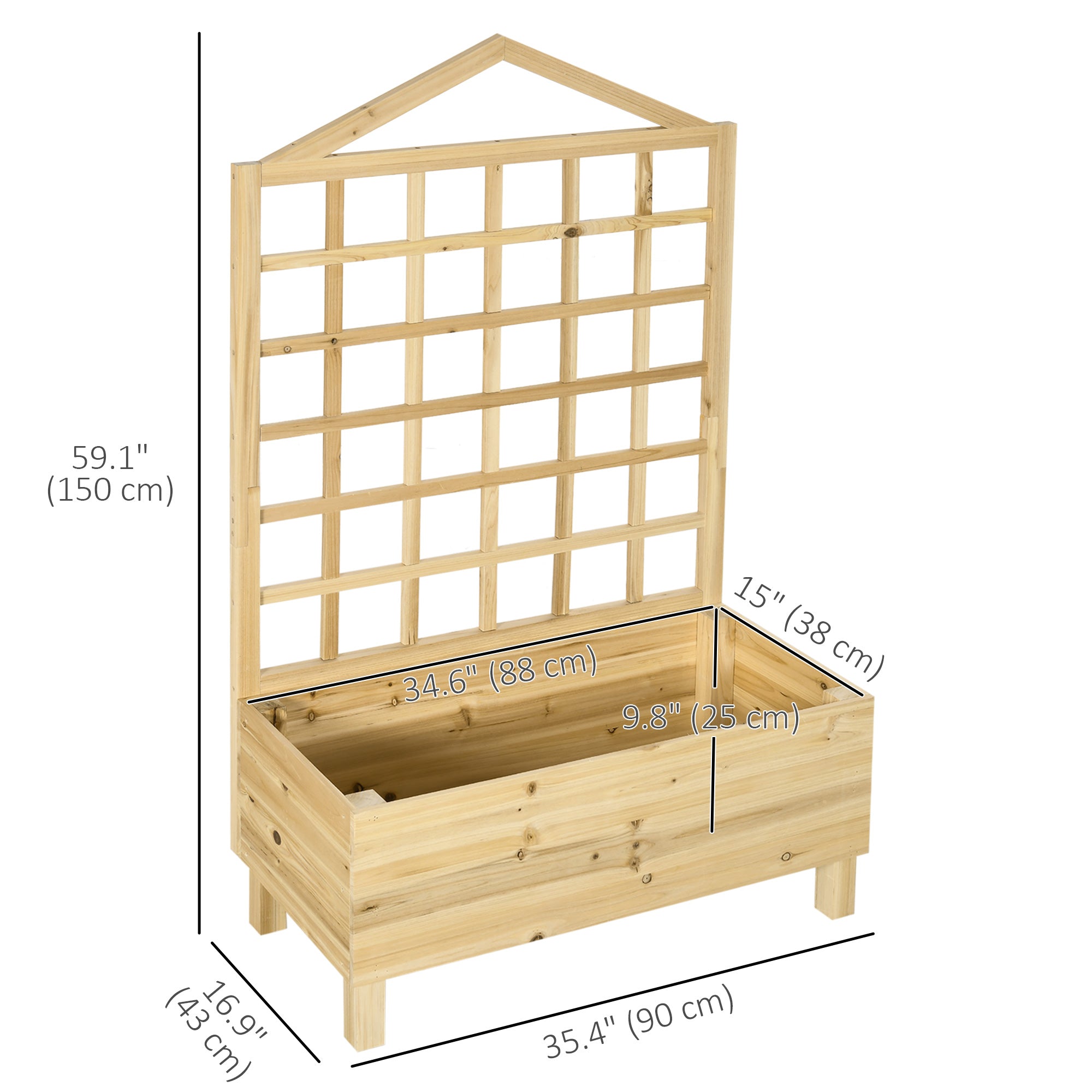 Distressed Wood Planter Box with Trellis, Raised Garden Bed for Outdoor Plants Flowers Herbs, Natural