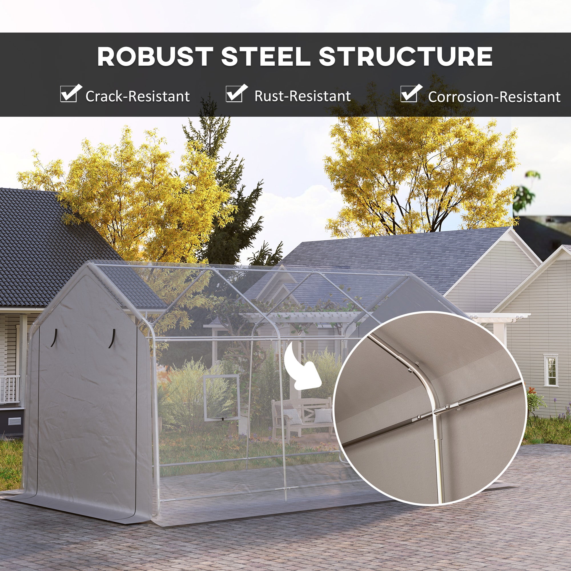 Heavy Duty Carport, 10 x 17 ft Portable Garage with Roll-up Zipper Door for Motorcycle Garden Storage, Grey