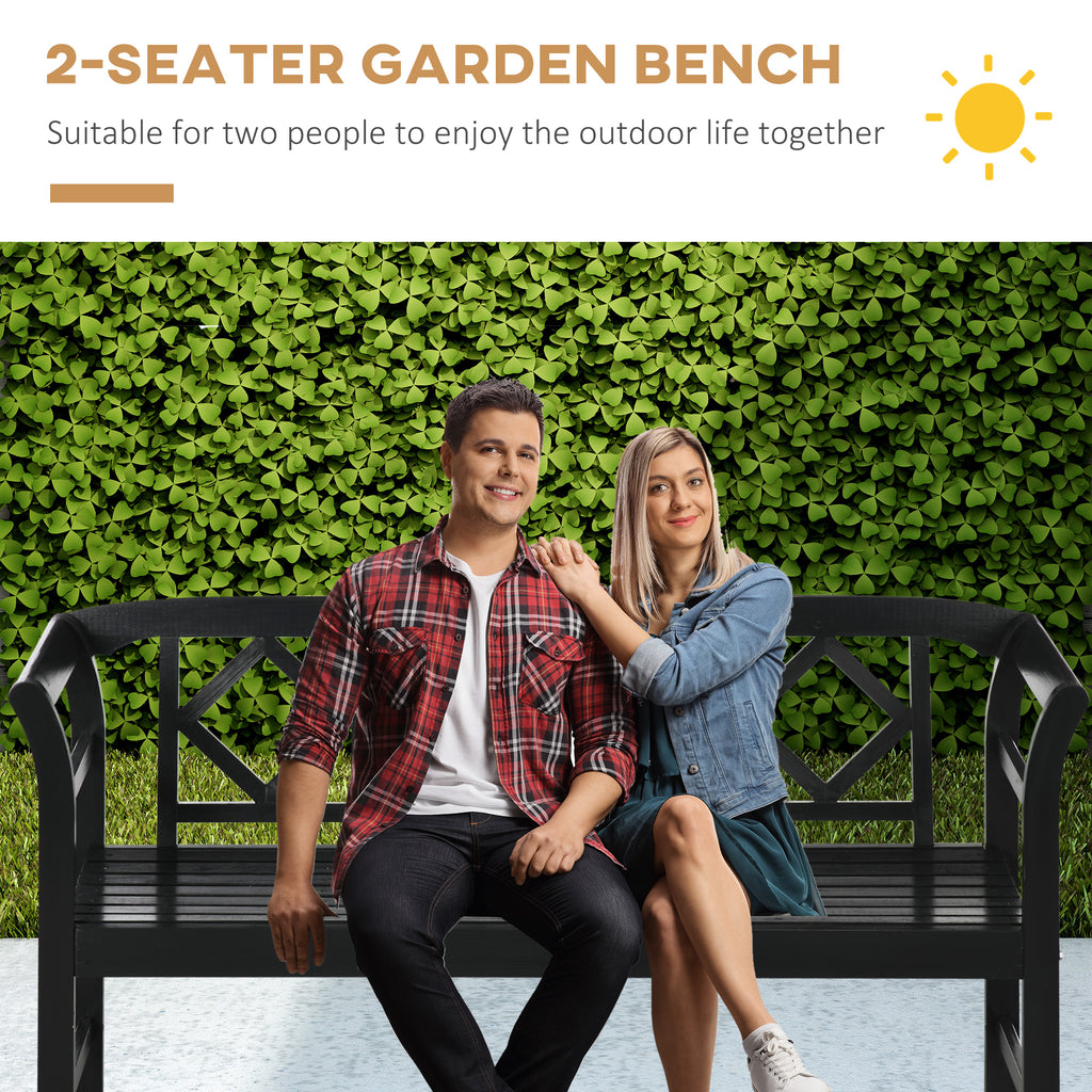 Wooden Outdoor Bench, 3 Person Patio Garden Bench with Diamond Pattern Backrest, Slatted Seat, 792 LBS Capacity, Black